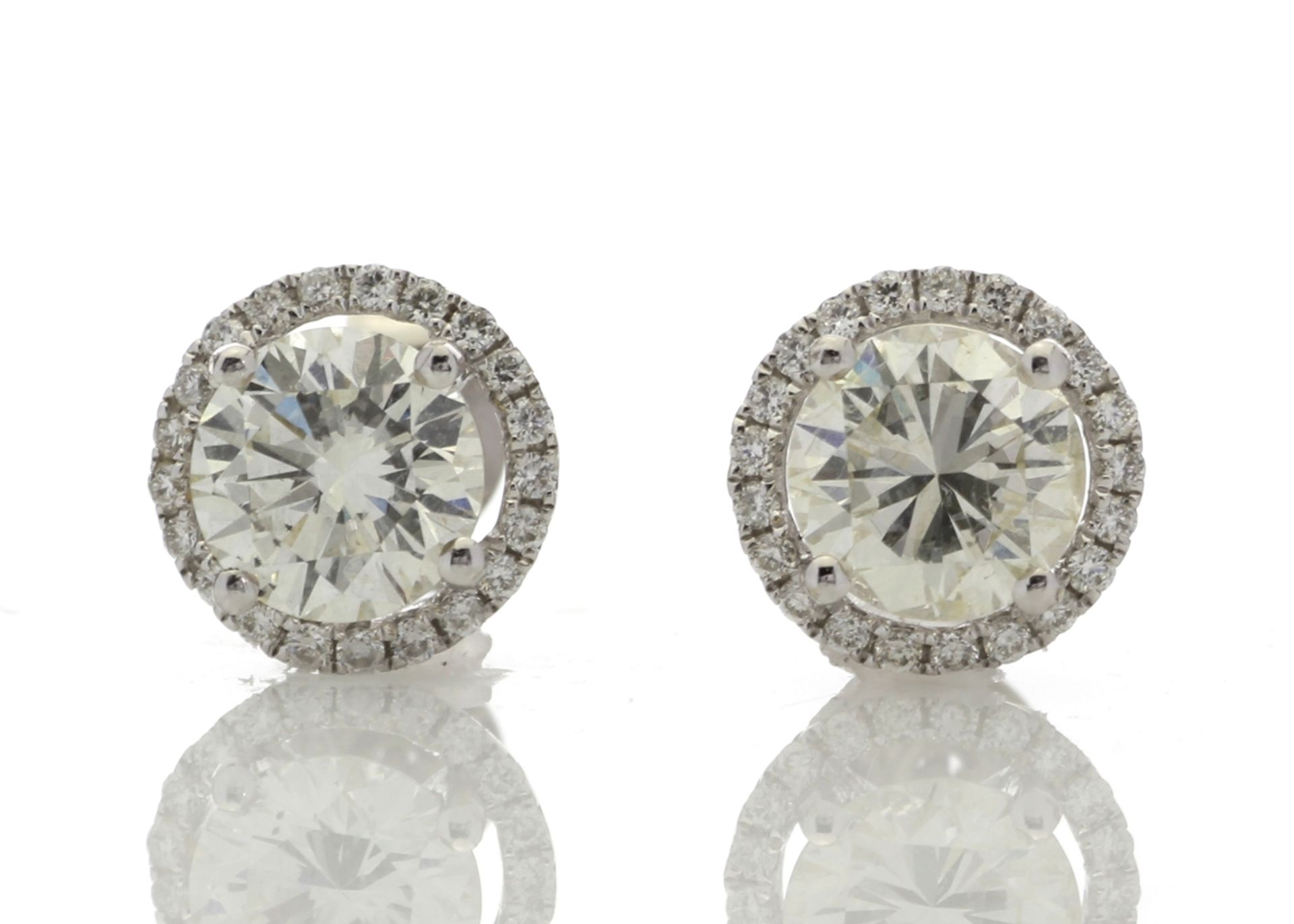 18ct White Gold Single Stone Halo Set Earrings (2.03) 2.26