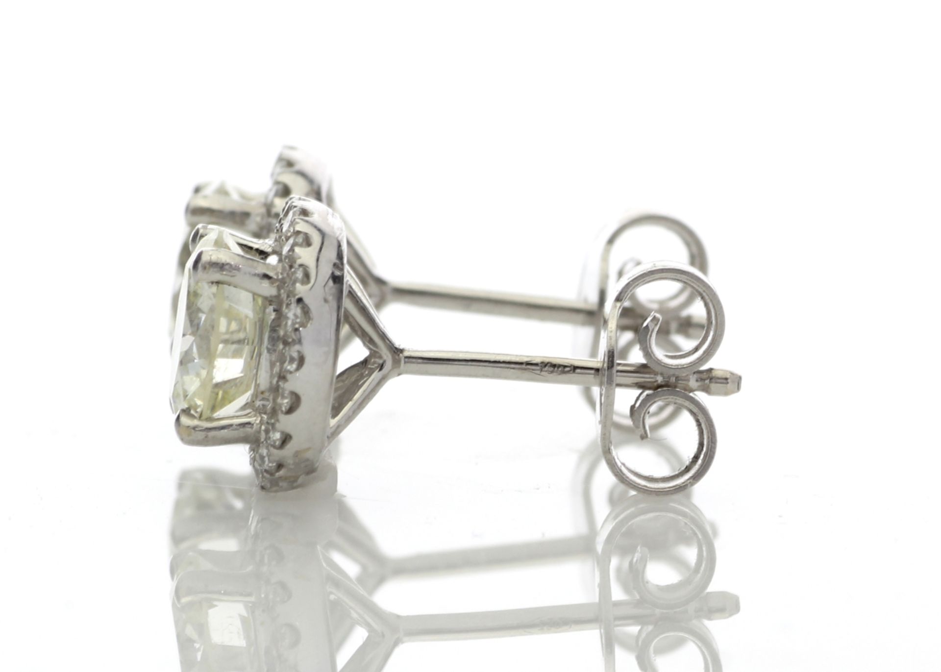 18ct White Gold Single Stone Halo Set Earrings (2.03) 2.26 - Image 3 of 4