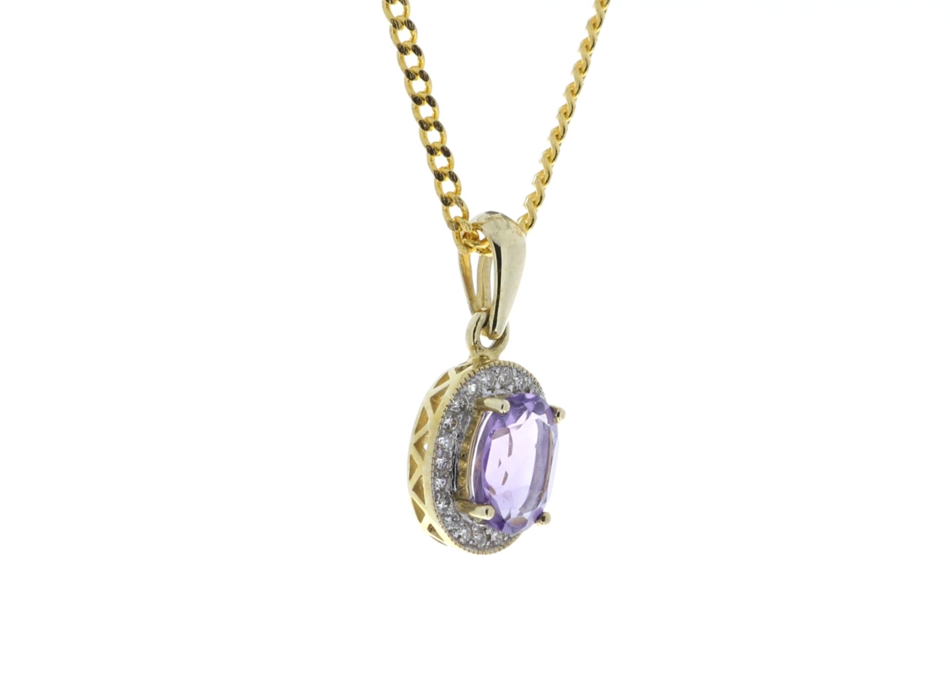 9ct Yellow Gold Amethyst And Diamond Pendant 0.11 - Image 2 of 5