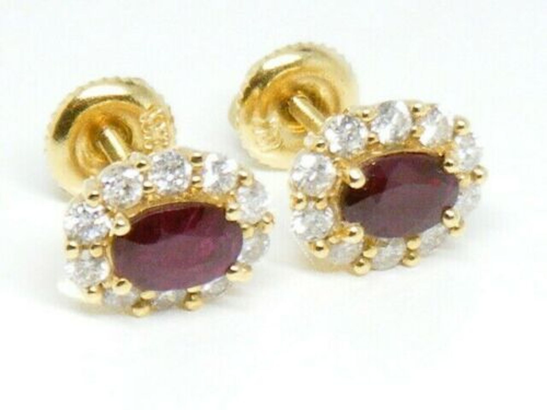 18K Gold Ruby & Diamond Hallmarked Cluster Earrings - Image 3 of 5