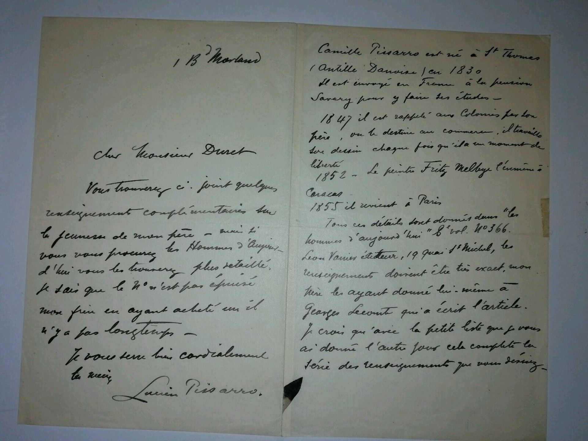 Lucien Pissarro French Painter Autograph letter about Camille Pissarro