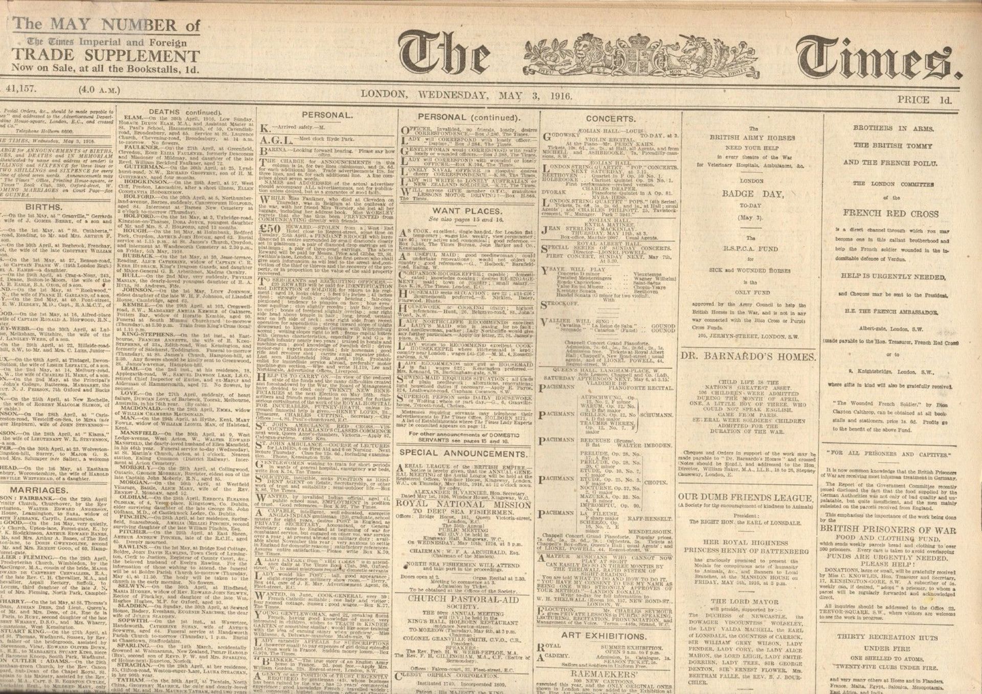 Original Times Newspaper 3rd May 1916: ,The Easter Rising Very Rare Item Of Irish History