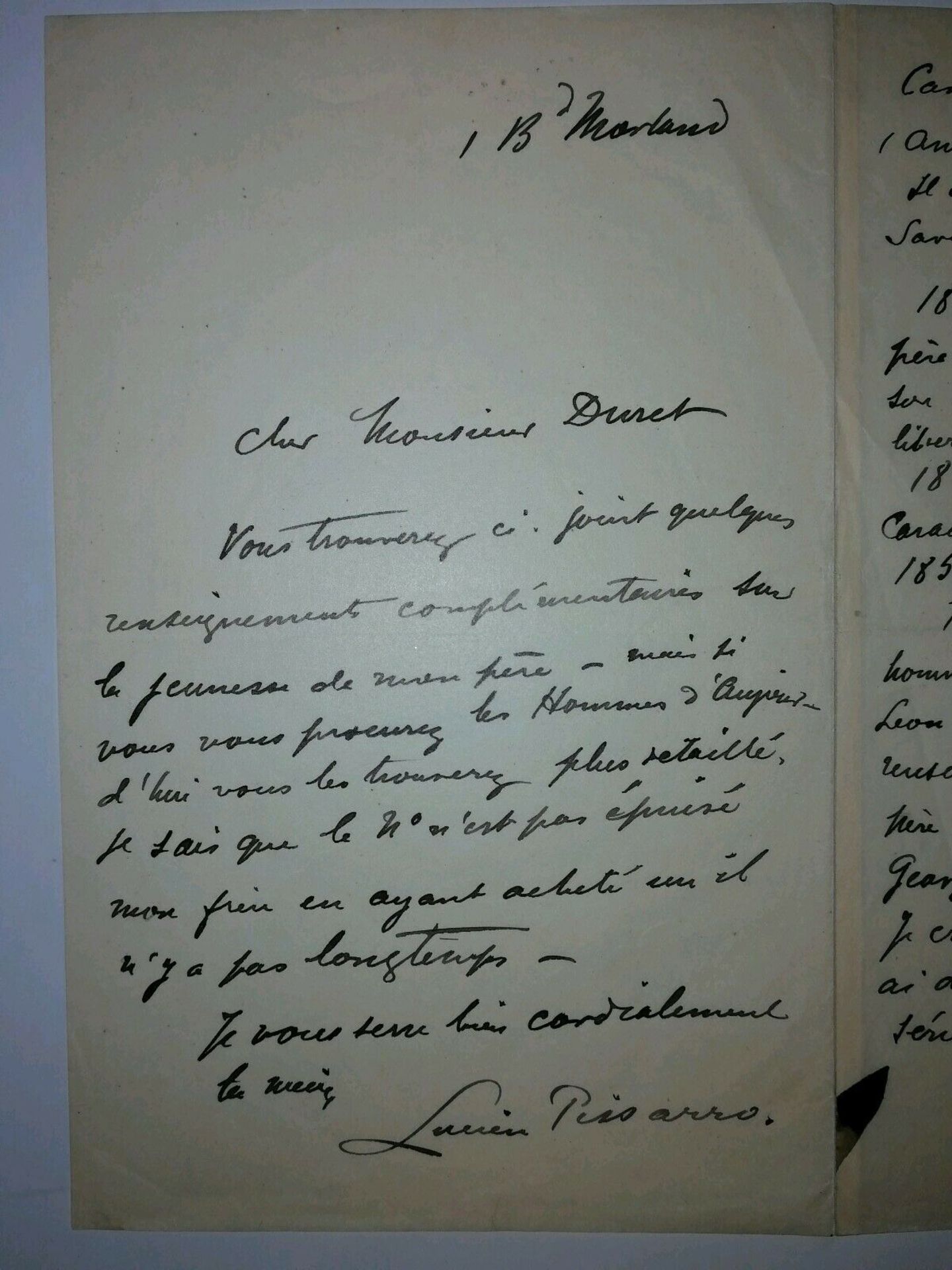 Lucien Pissarro French Painter Autograph letter about Camille Pissarro - Image 3 of 3