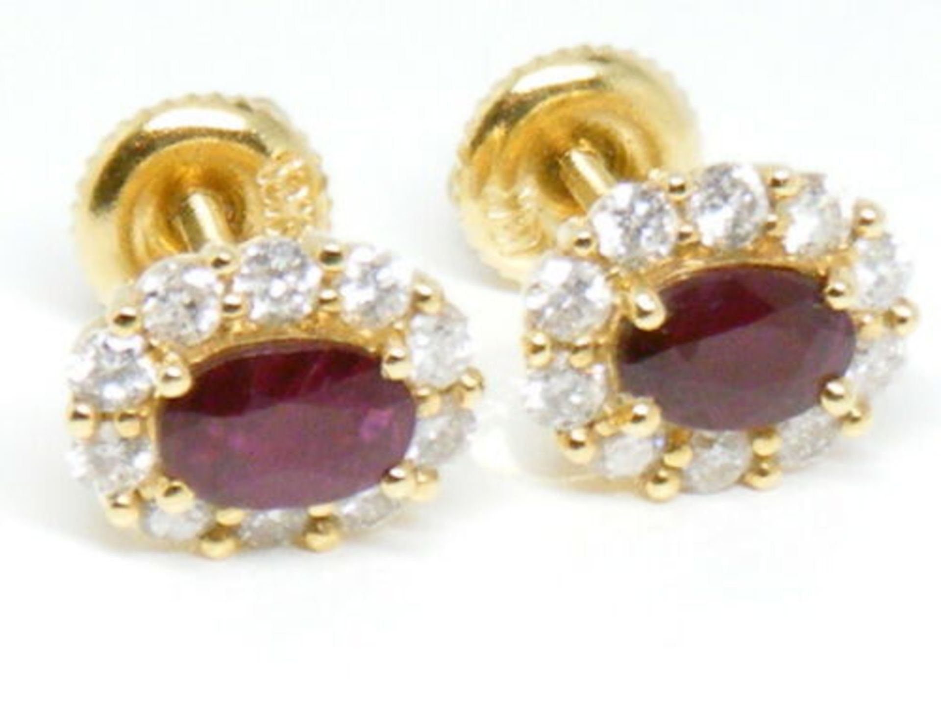 18K Gold Ruby & Diamond Hallmarked Cluster Earrings - Image 5 of 5