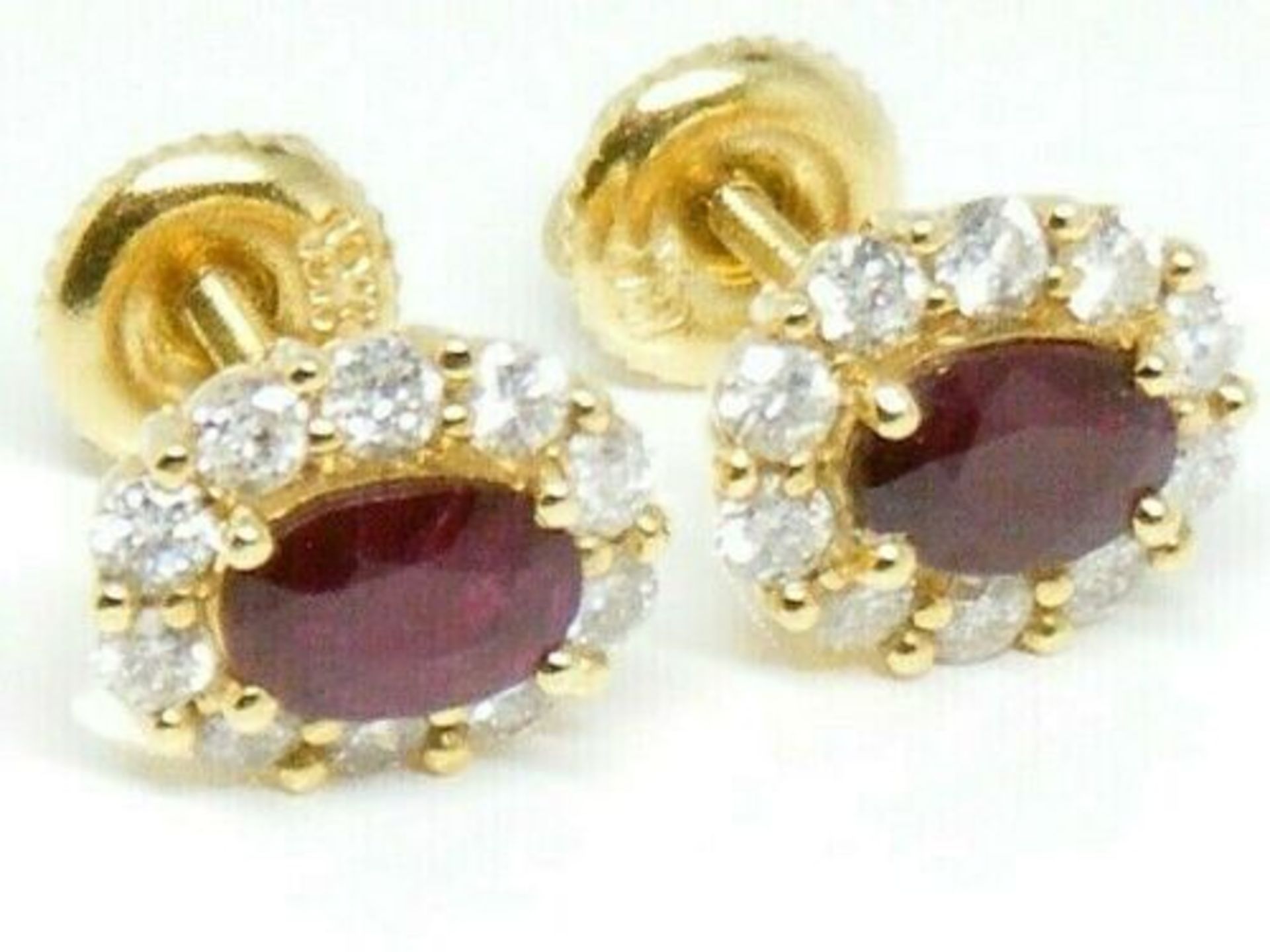 18K Gold Ruby & Diamond Hallmarked Cluster Earrings - Image 2 of 5