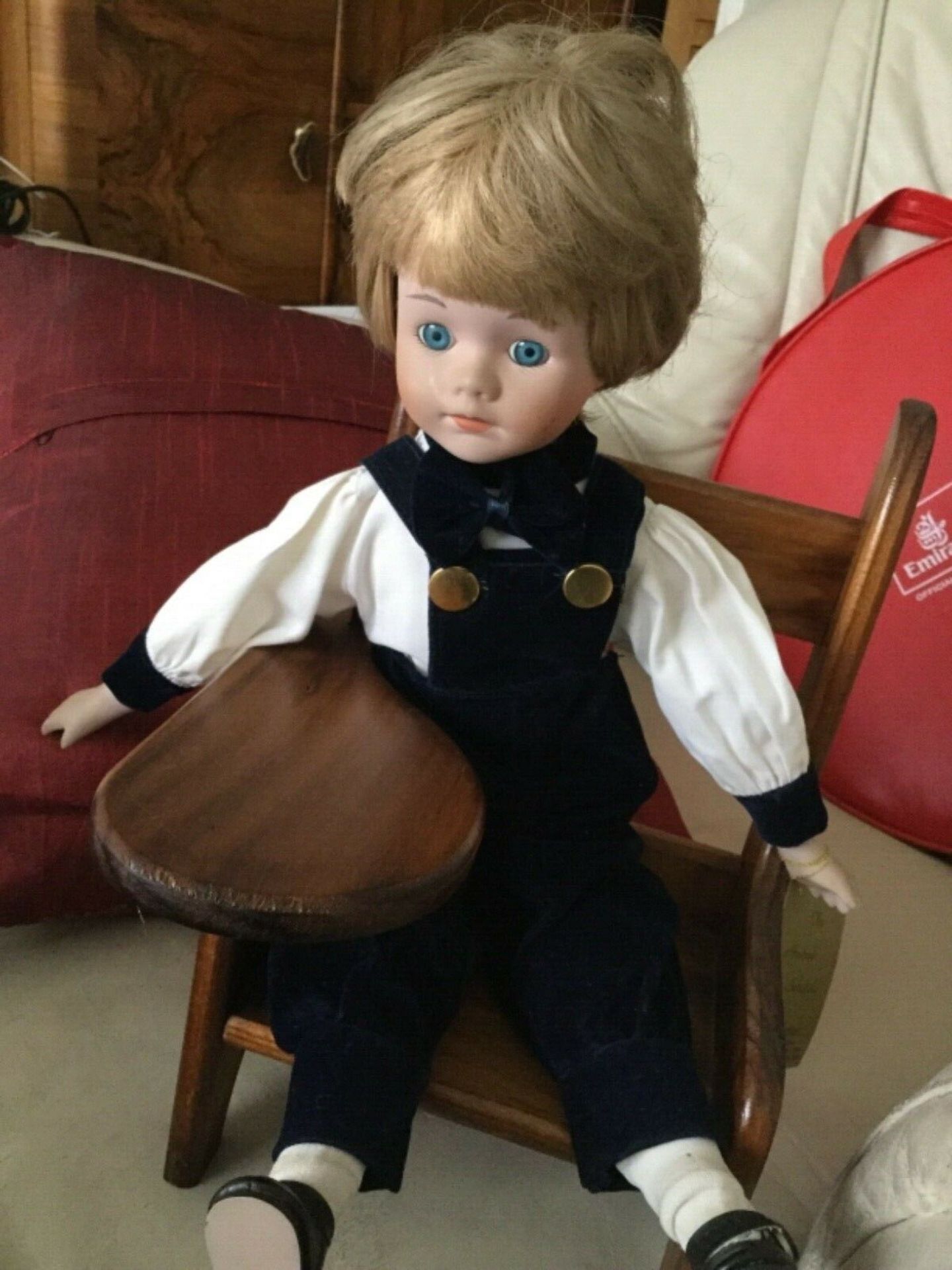 Andrew Schofield Victorian Doll sitting on a very cute wooden chair - Image 2 of 9