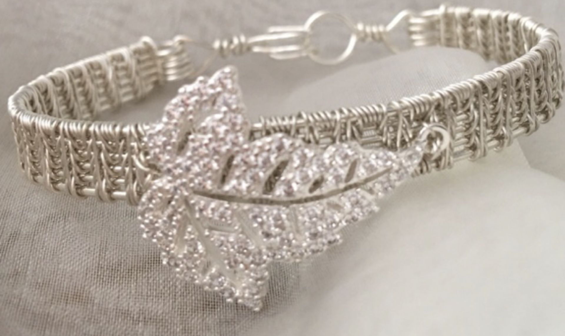 Maple Leaf Snowy Zirconia Silver Bracelet cuff all 925 silver - Image 2 of 4