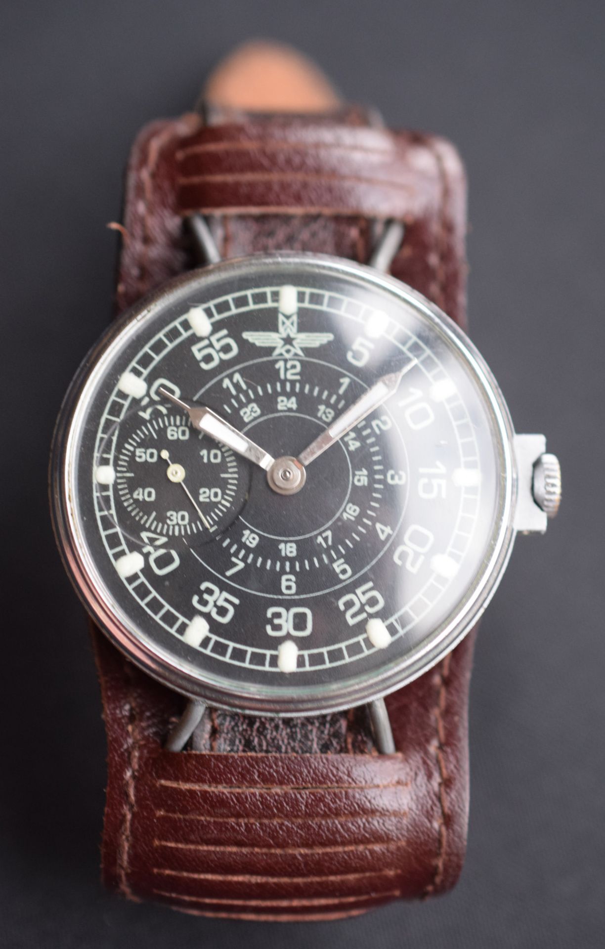 Russian Military Style Wristwatch On Bund Leather Strap