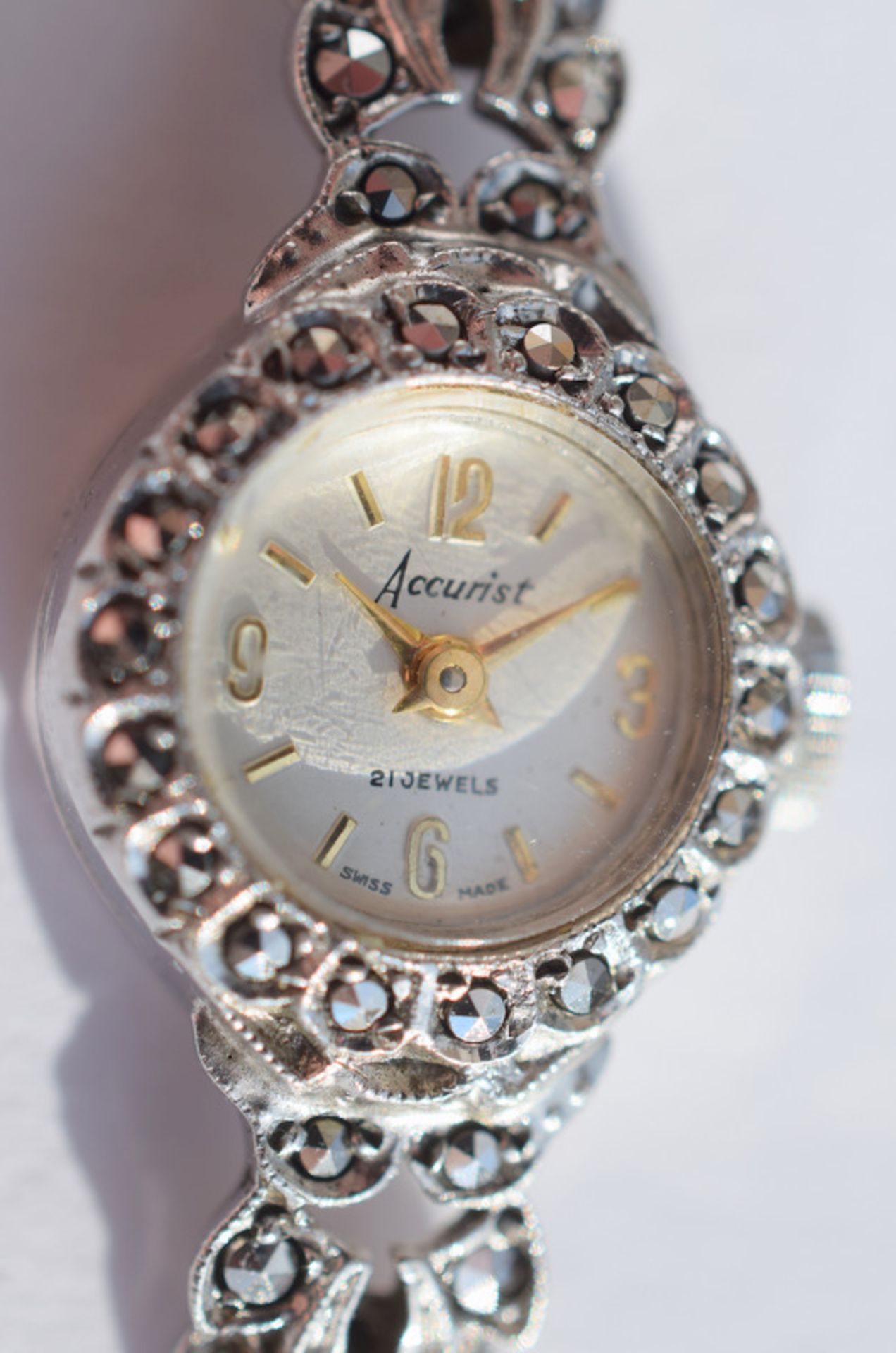 Silver And Marcasite Ladies Accurist Cocktail Watch - Image 6 of 6