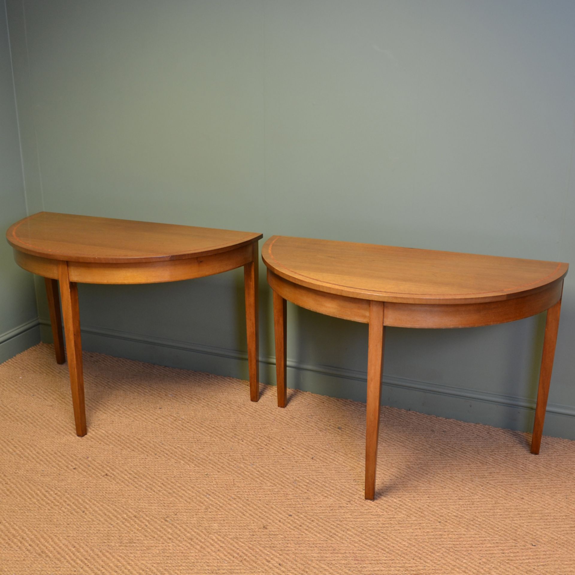 Pair of Antique Edwardian Walnut D End Side / Console Tables - Image 2 of 7