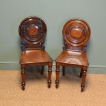 Unusual Pair Of Moulded Back Antique Mahogany Hall Chairs