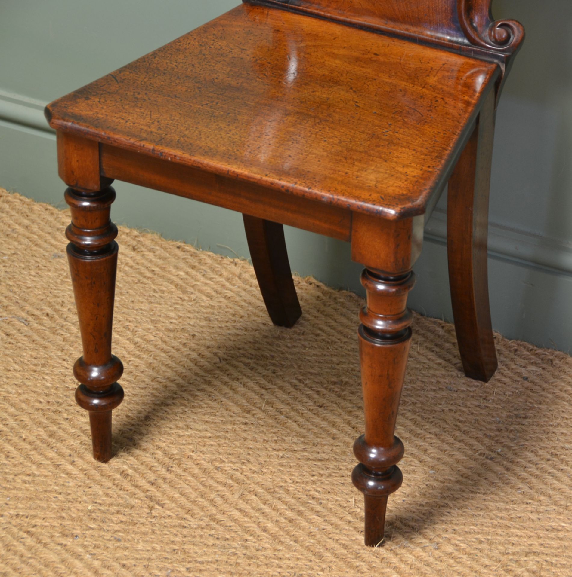 Unusual Pair Of Moulded Back Antique Mahogany Hall Chairs - Image 6 of 7