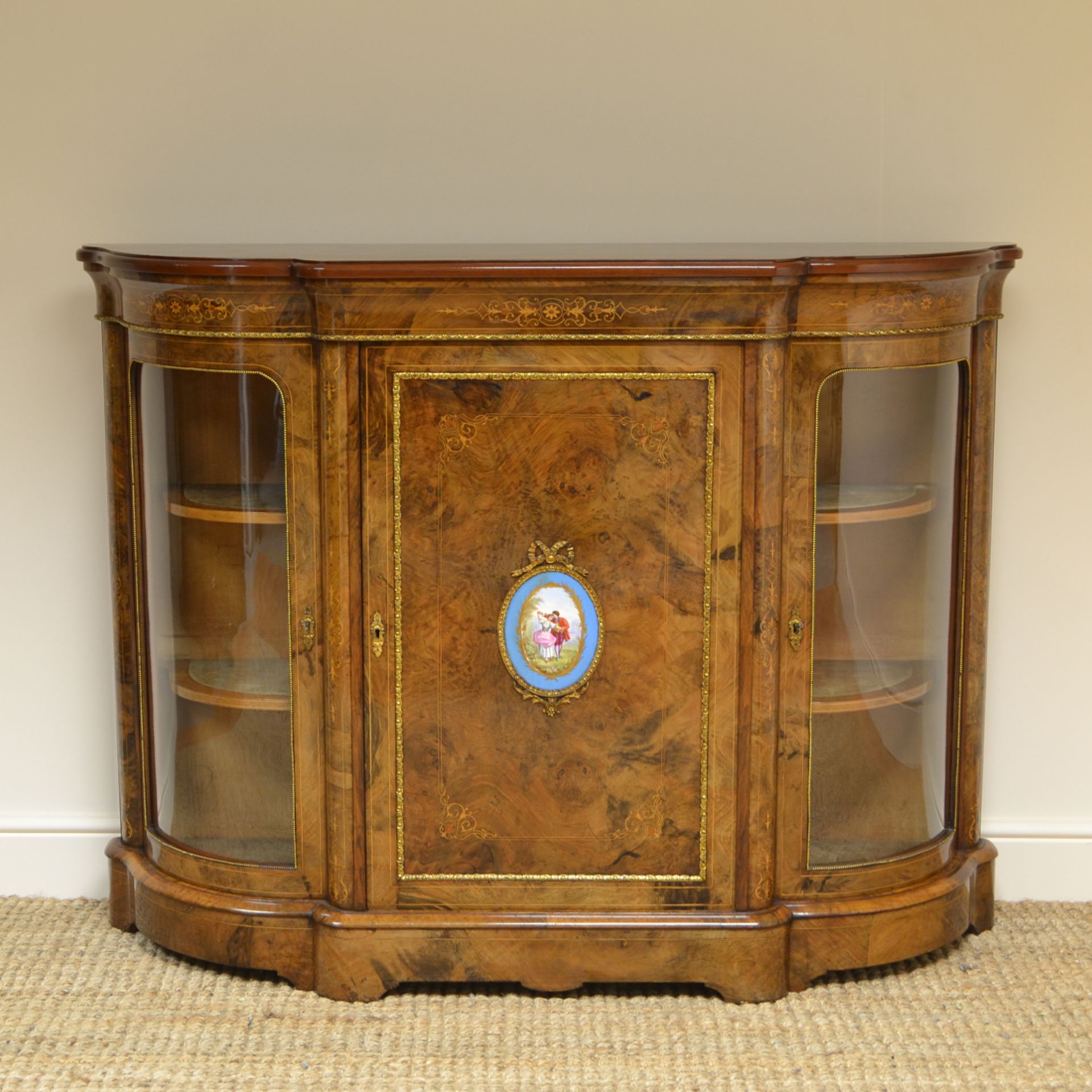 Beautifully Figured Victorian Walnut Antique Credenza