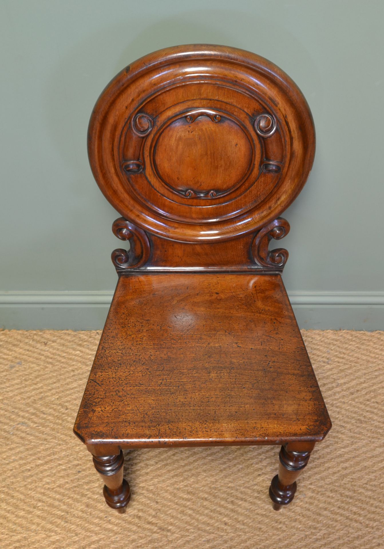 Unusual Pair Of Moulded Back Antique Mahogany Hall Chairs - Image 5 of 7