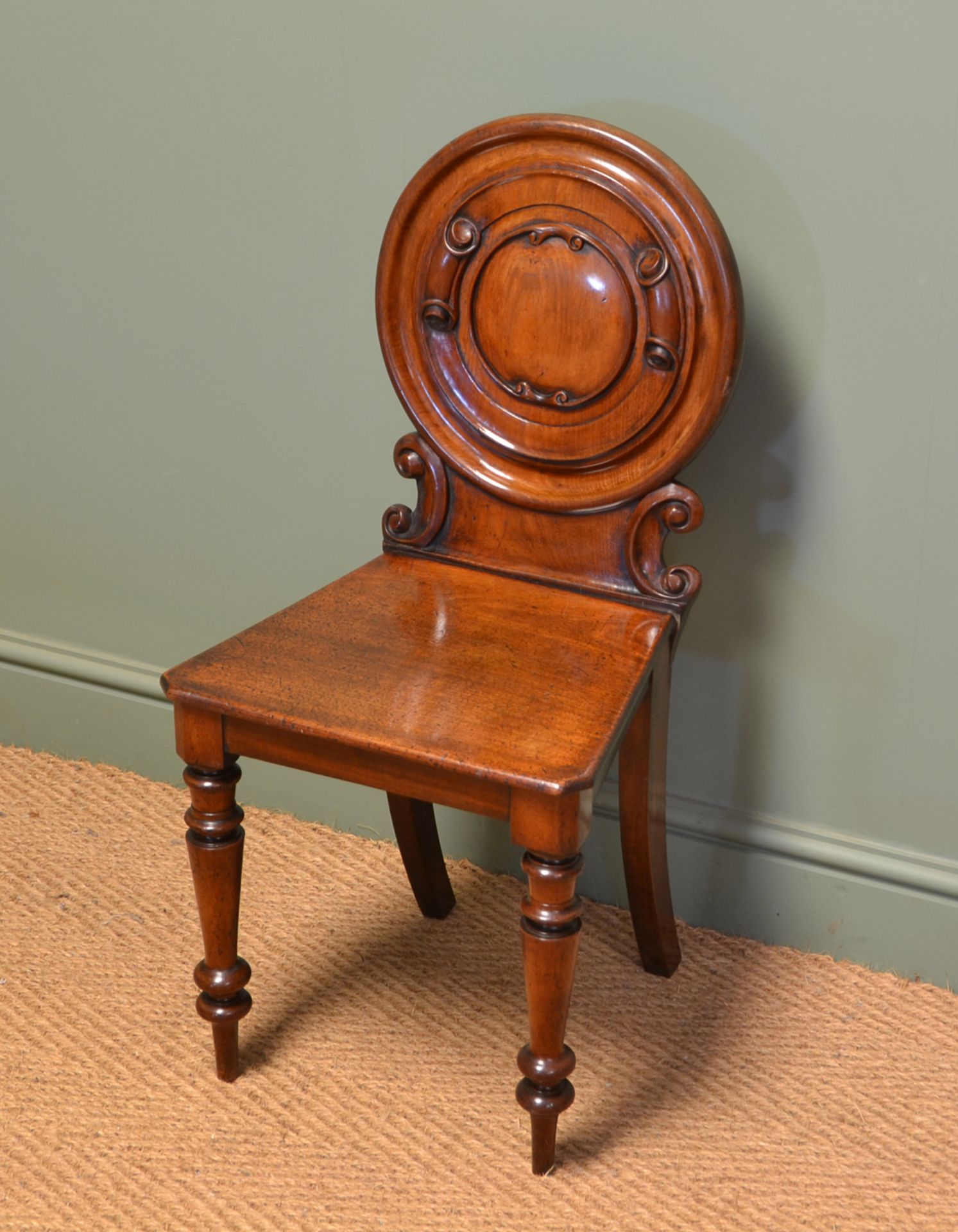 Unusual Pair Of Moulded Back Antique Mahogany Hall Chairs - Image 4 of 7