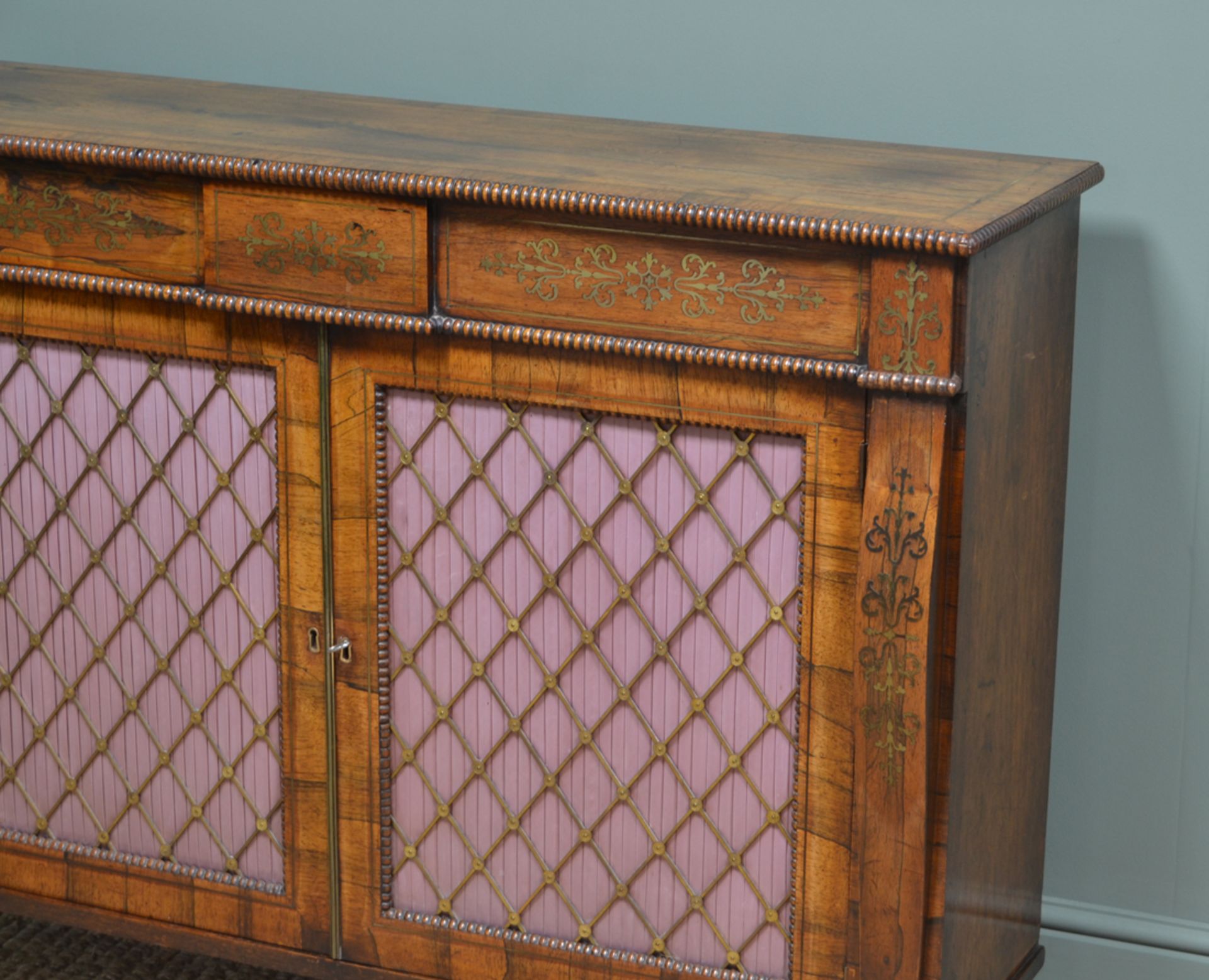 Spectacular Warm Rosewood Antique Cabinet with Brass Inlay - Image 3 of 8