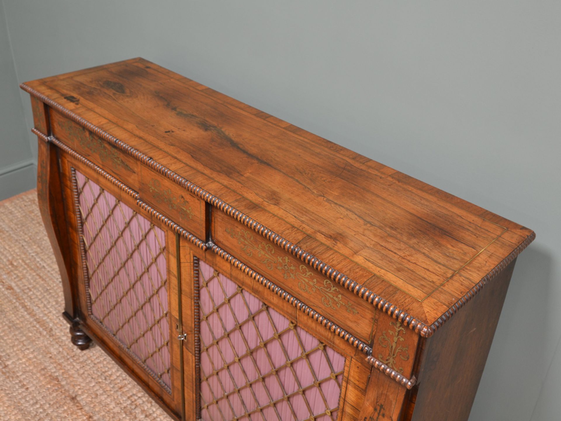 Spectacular Warm Rosewood Antique Cabinet with Brass Inlay - Image 5 of 8