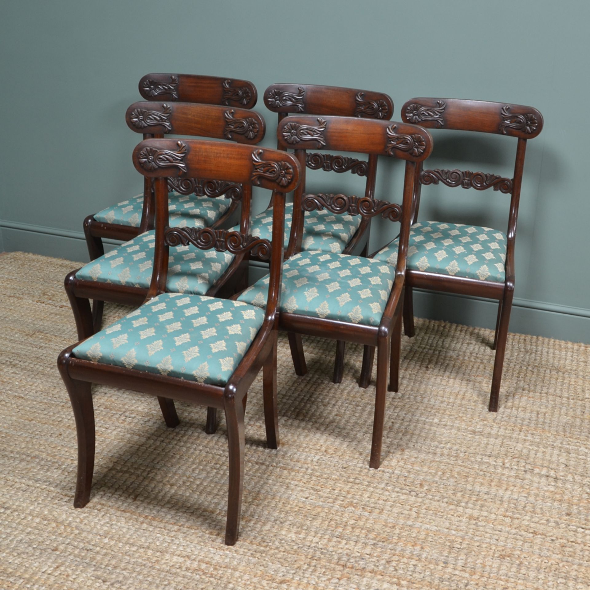 Set of Six 19th Century Double Sabre Leg Mahogany Antique Dining Chairs