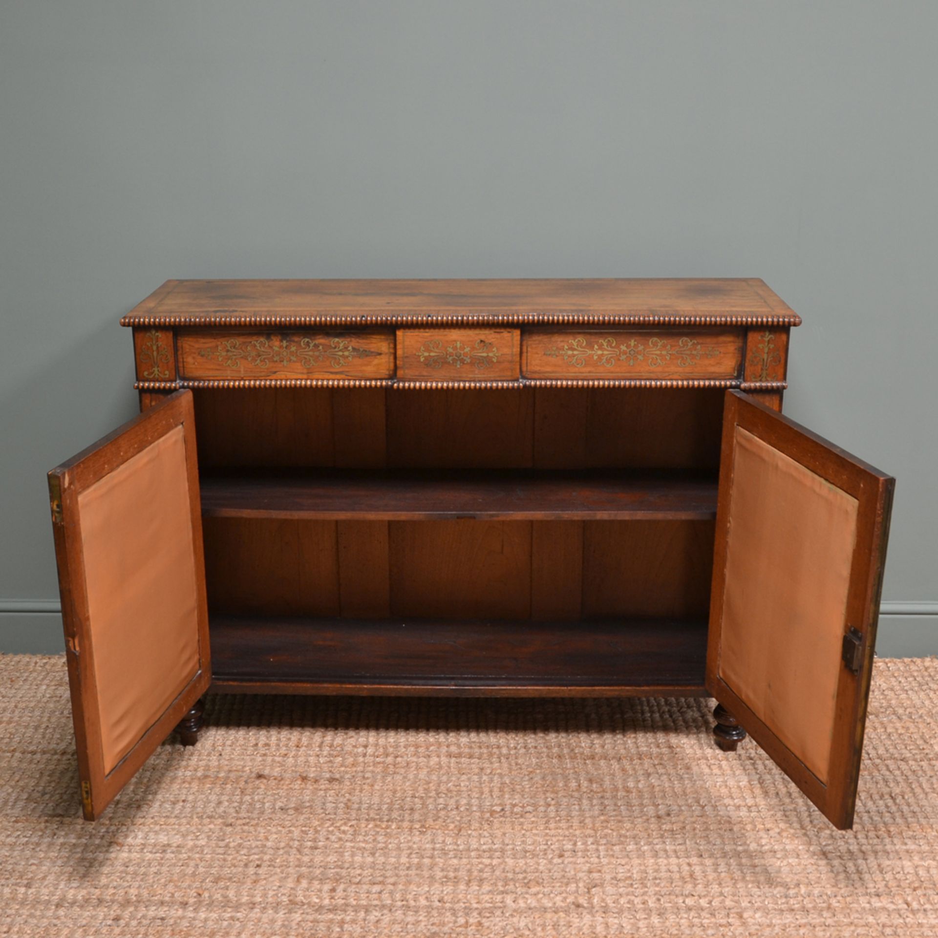 Spectacular Warm Rosewood Antique Cabinet with Brass Inlay - Image 7 of 8