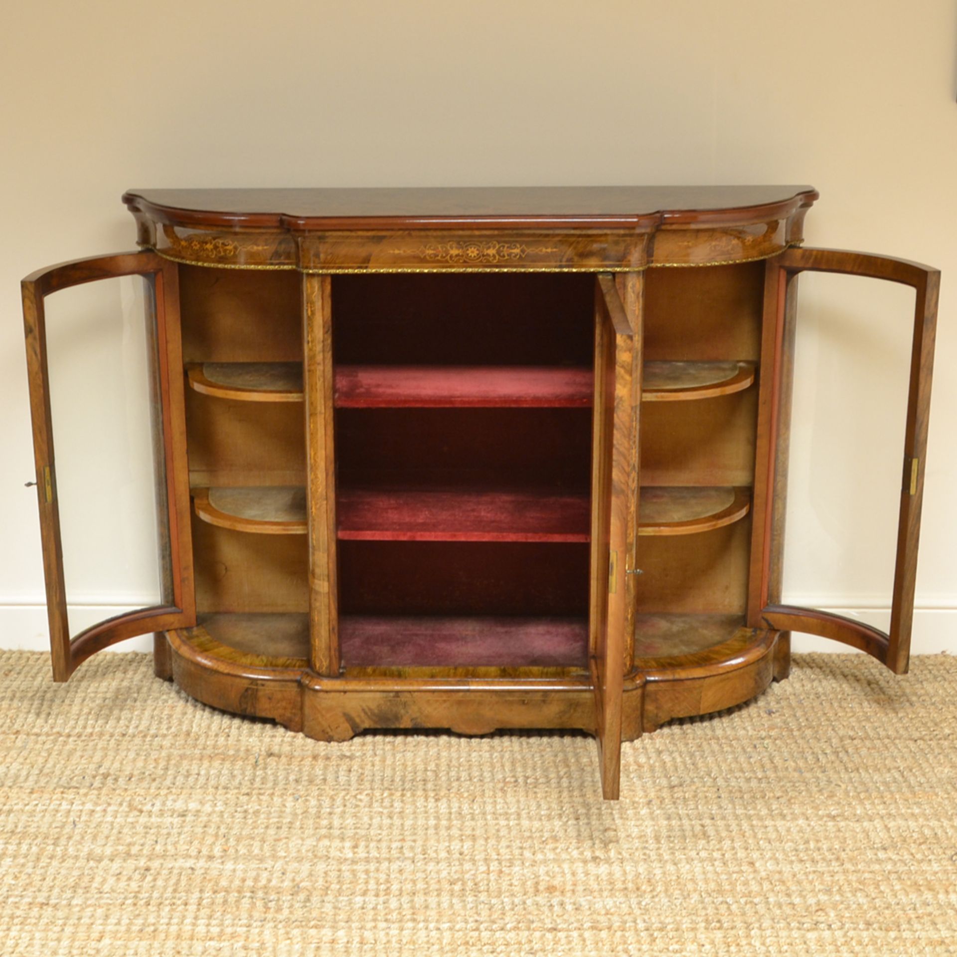 Beautifully Figured Victorian Walnut Antique Credenza - Image 3 of 9