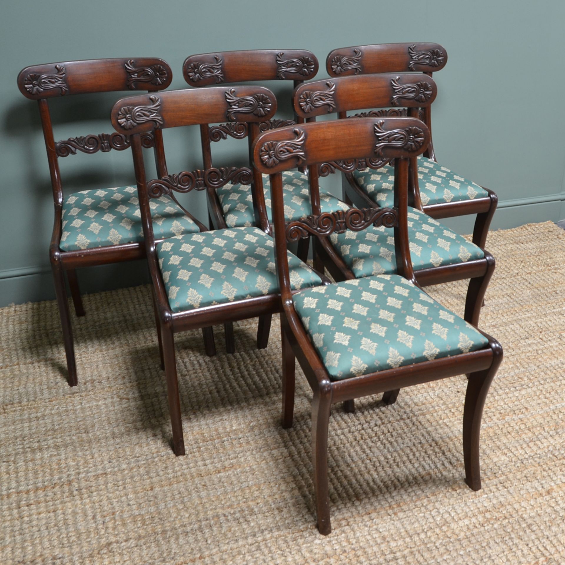 Set of Six 19th Century Double Sabre Leg Mahogany Antique Dining Chairs - Image 9 of 10
