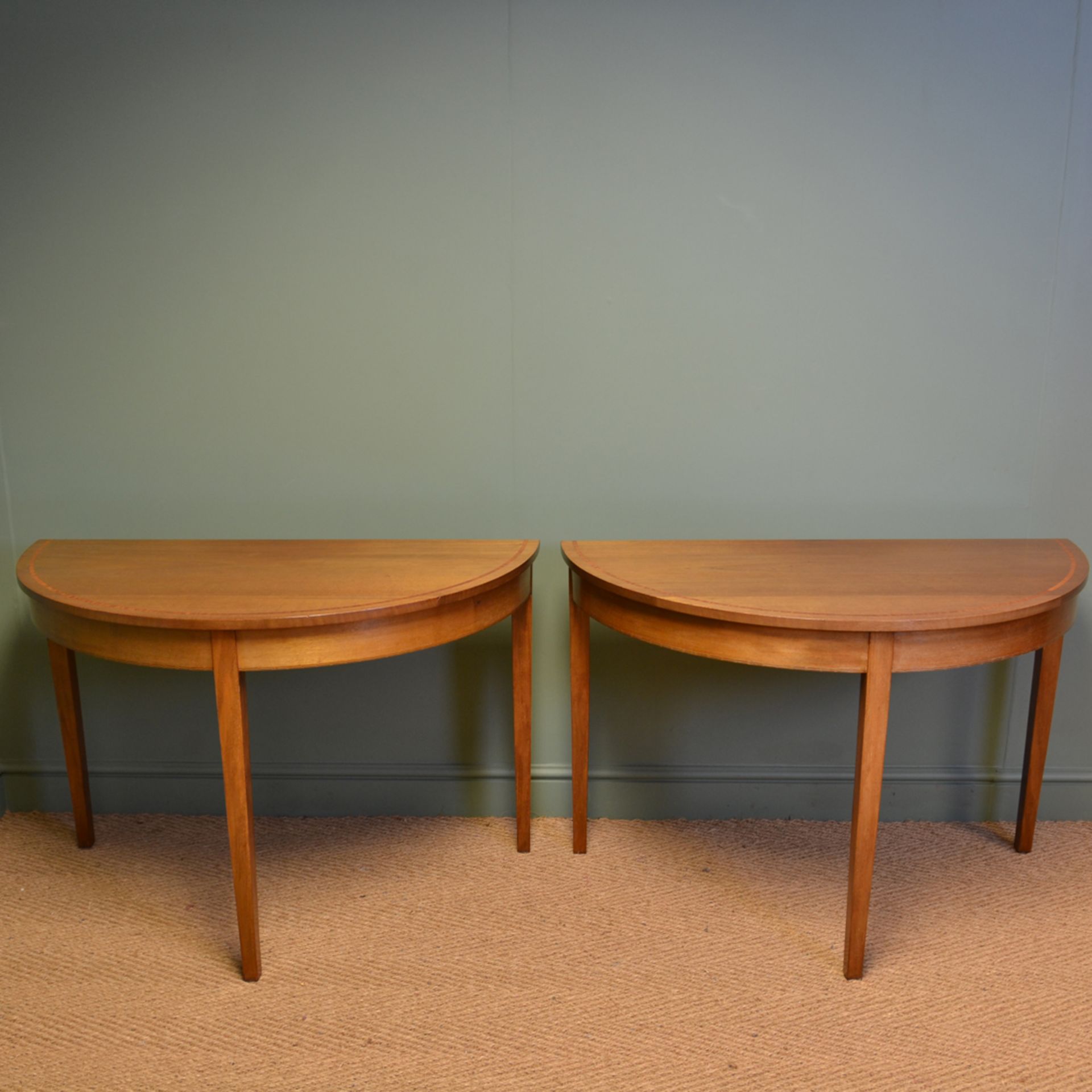 Pair of Antique Edwardian Walnut D End Side / Console Tables - Image 6 of 7