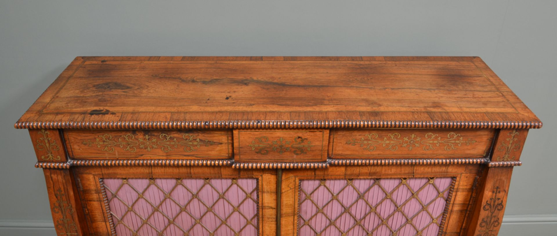 Spectacular Warm Rosewood Antique Cabinet with Brass Inlay - Image 6 of 8