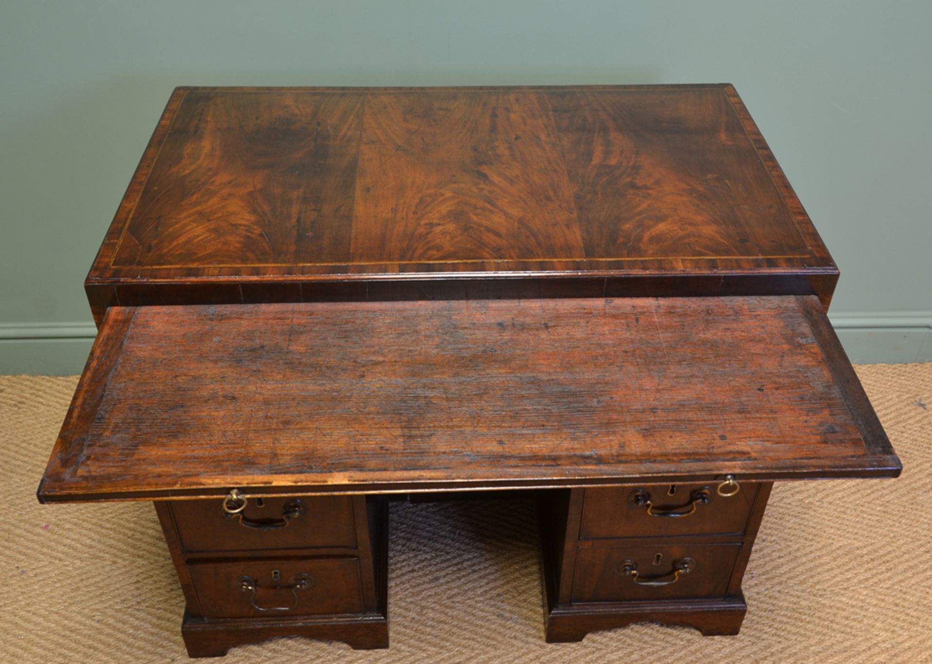 George III Antique Figured Mahogany Antique Desk - Image 6 of 7