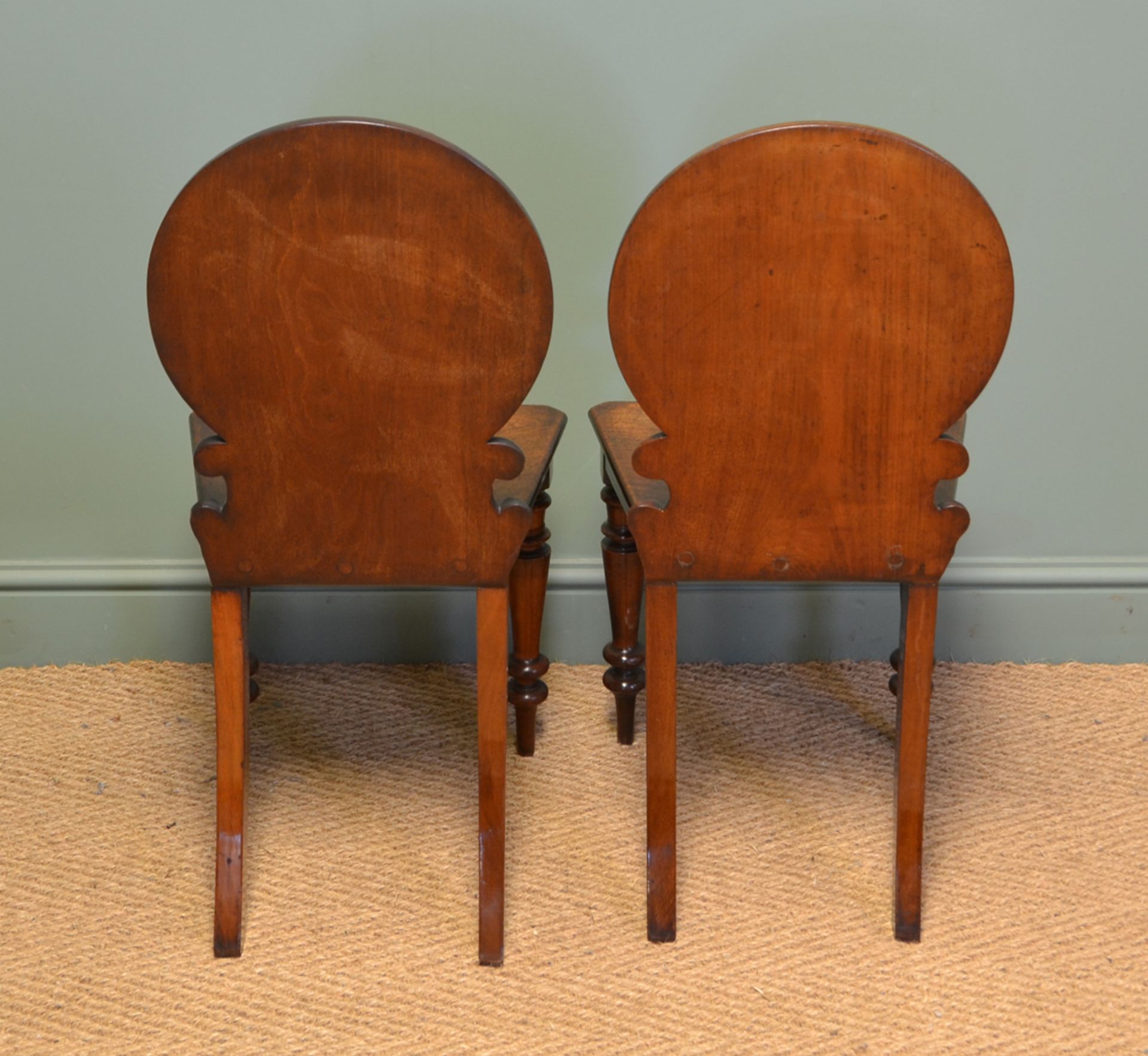 Unusual Pair Of Moulded Back Antique Mahogany Hall Chairs - Image 3 of 7