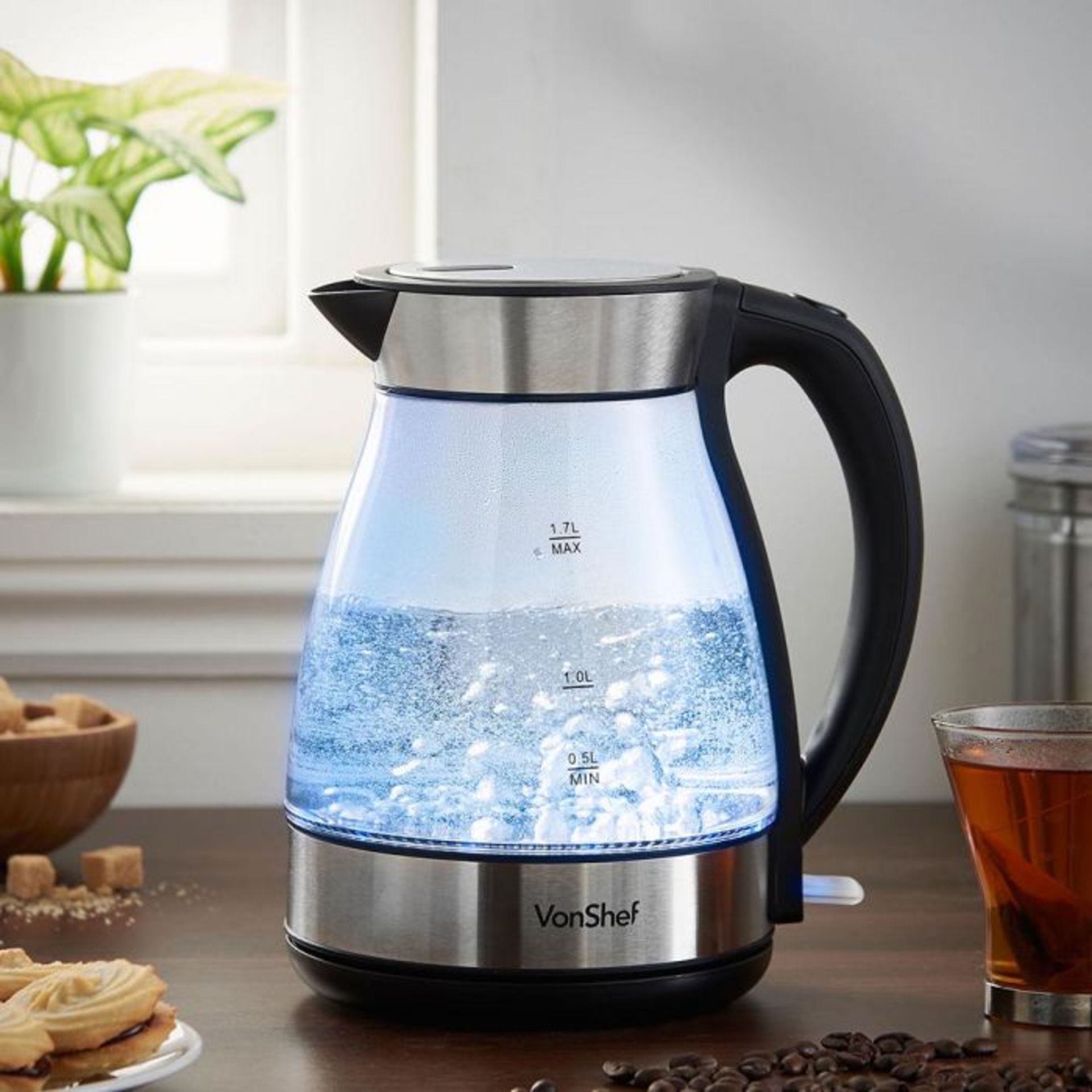 (S438) 1.7L Glass Kettle Ultra-stylish fast boil 3000W kettle with large 1.7L capacity High q...