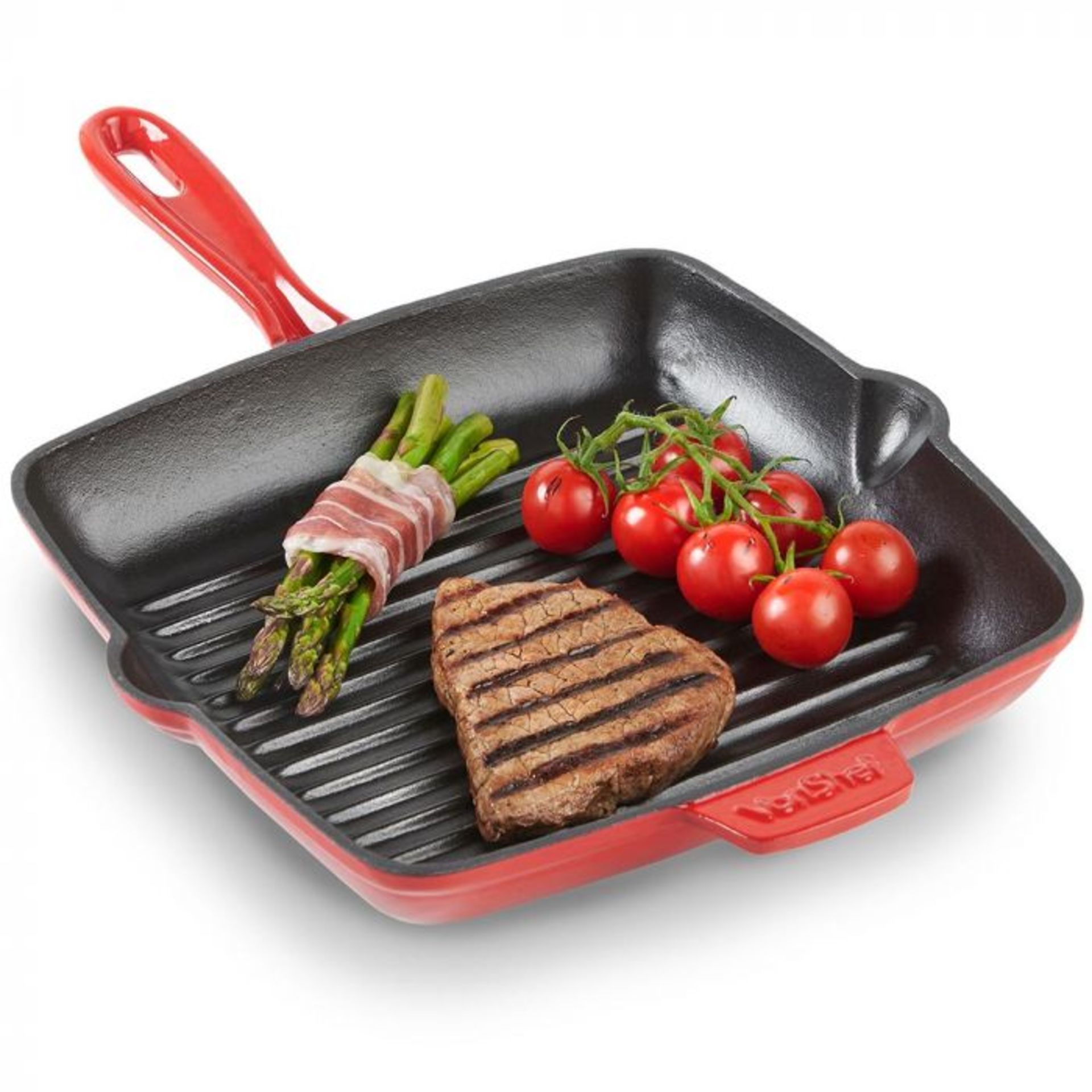 (S86) 26cm Red Cast Iron Griddle Pan Ultra-tough 26cm diameter cast iron construction with ind... - Image 3 of 4