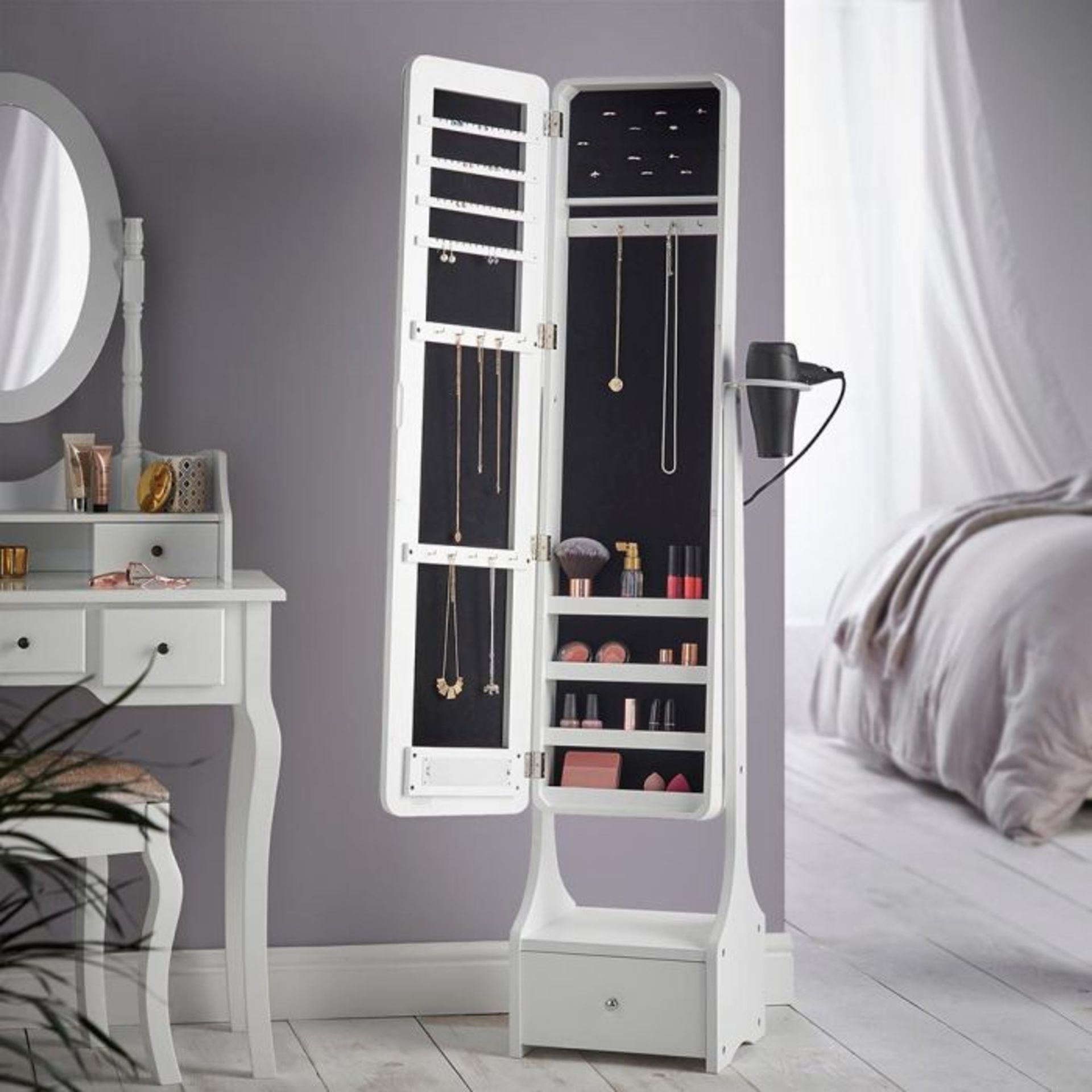 (V96) White Illuminating LED Armoire Illuminating mirror with two LED panels and touchscreen d... - Image 2 of 4