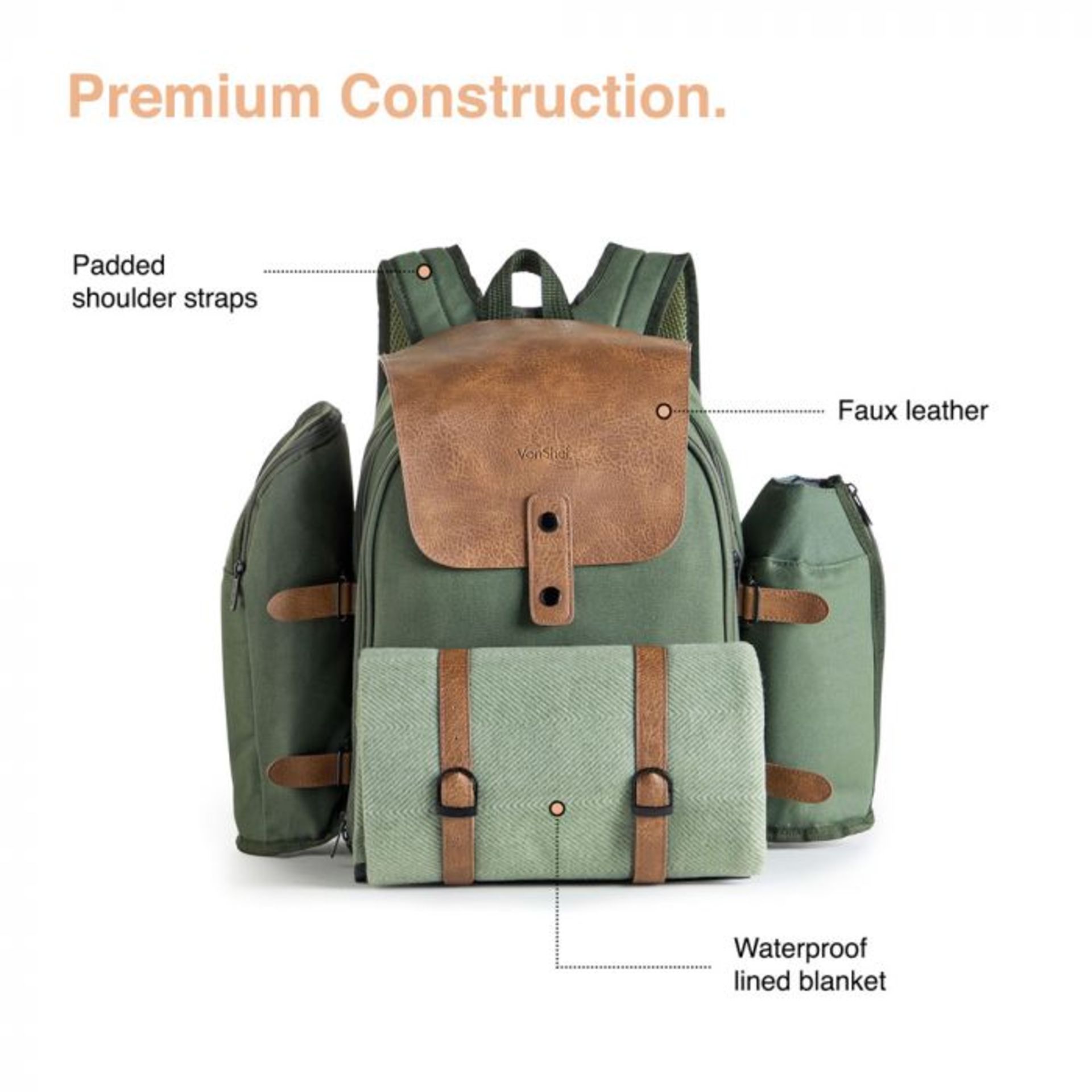 (V137) 4 Person Green Adventure Backpack Stylish green khaki canvas & brown distressed leather...