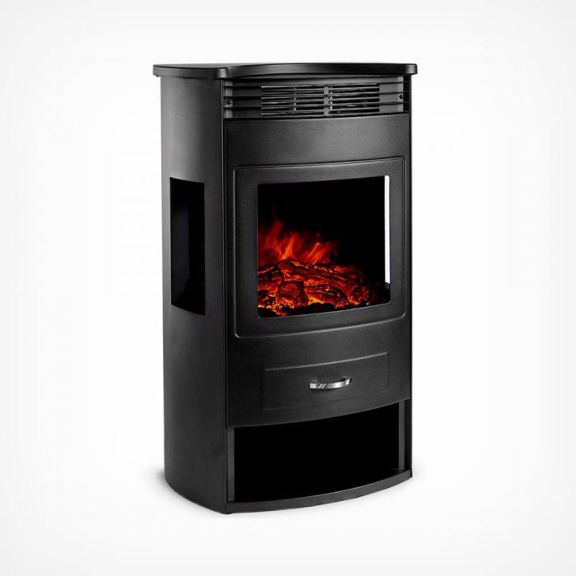 (S345) 1900W Panoramic Stove Heater 3-sided panoramic window display revealing a realistic LED... - Image 2 of 3