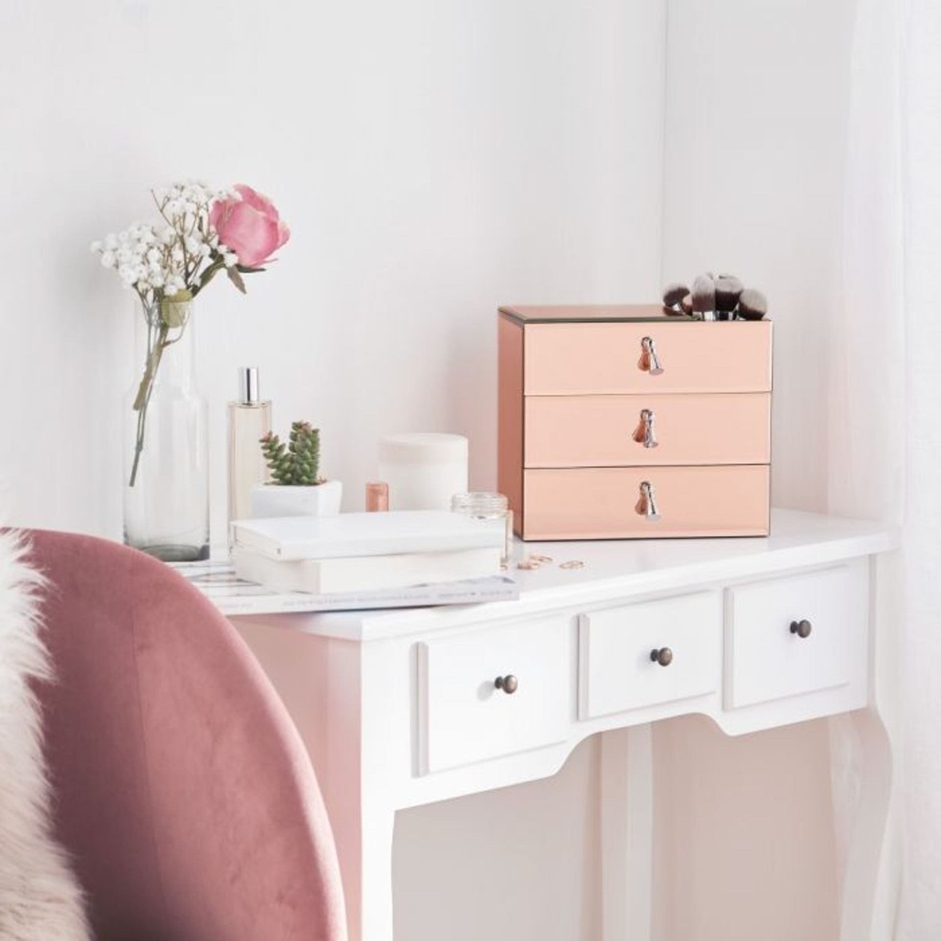 (S341) Rose Gold 3 Drawer Mirrored Jewellery Organiser The perfect place to hide away clutter ... - Image 2 of 3