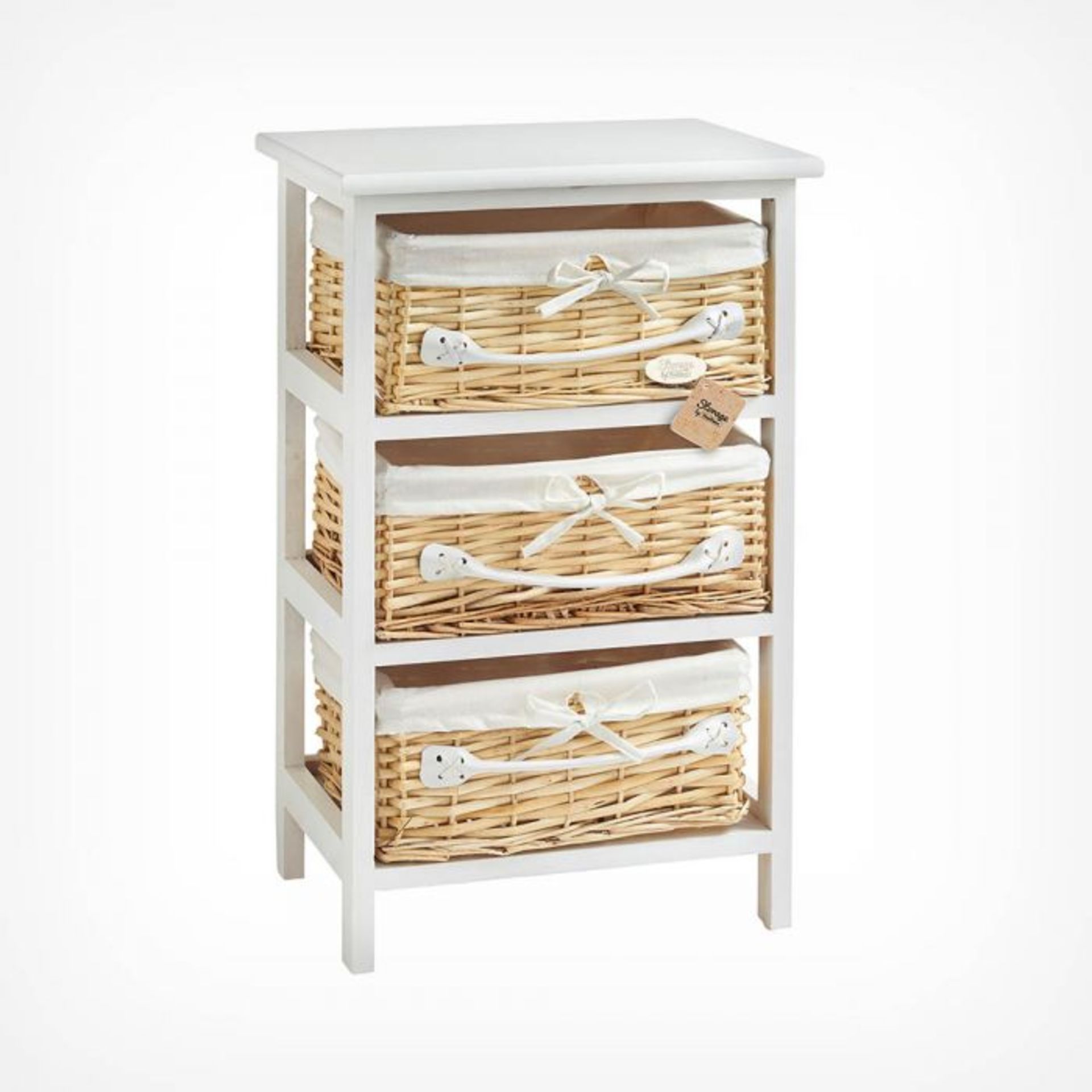 (S418) 3 Drawer Wicker Storage Unit Three 100% natural wicker basket style drawers with handle... - Image 2 of 4