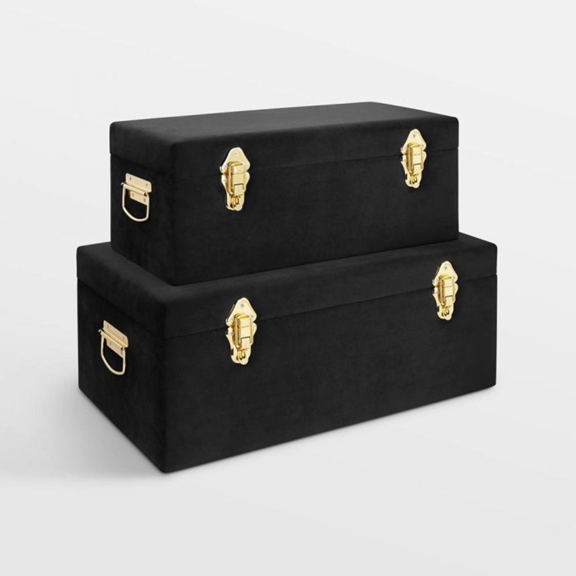 (V152) Black Velvet Trunks - Set of 2 The black velvet exterior gives these trunks a glam fini... - Image 2 of 3