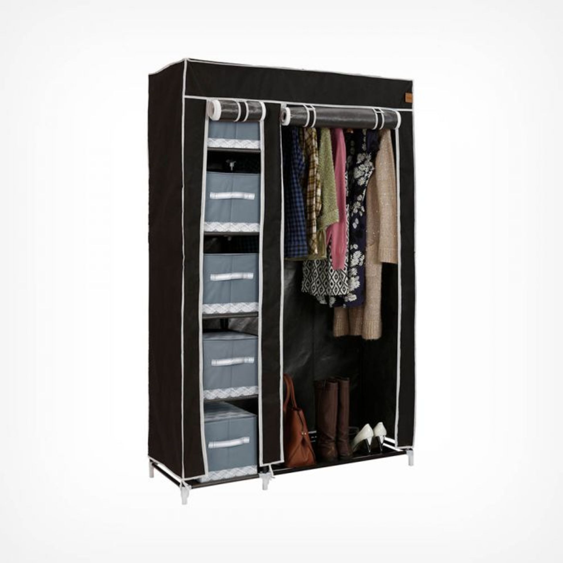 (S83) Black Canvas Effect Wardrobe Practical, durable and stylish, this premium quality canvas... - Image 2 of 4