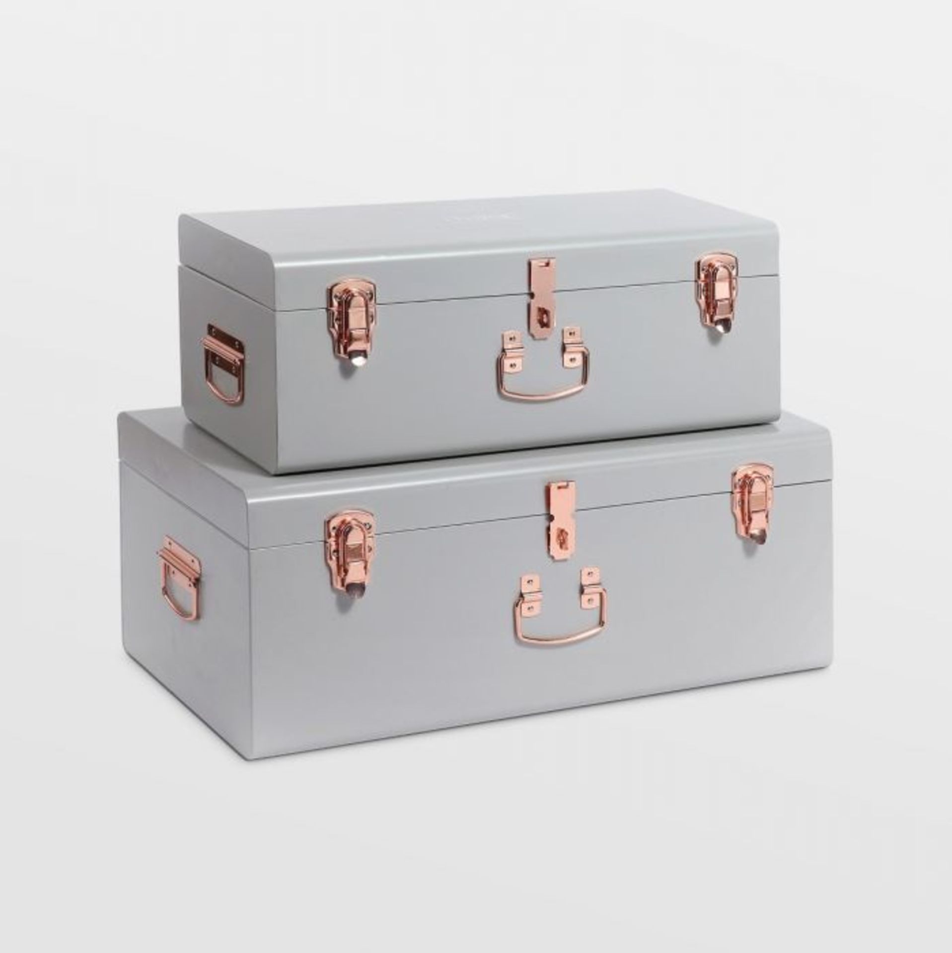 (V113) Grey Velvet Trunks - Set of 2 The grey velvet exterior gives these trunks a glam finish... - Image 3 of 6