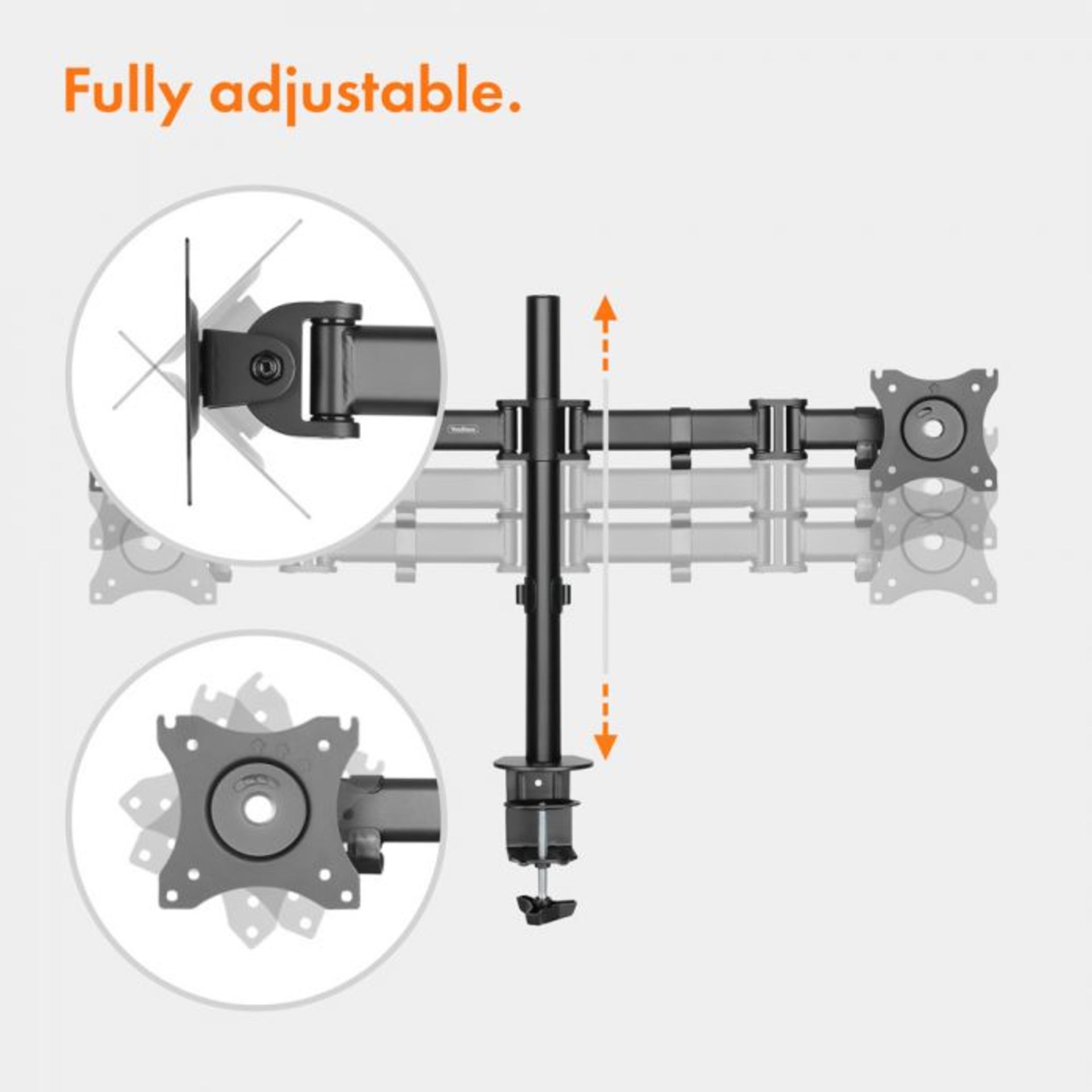 (S8) Double Arm Monitor Mount with Clamp Equipped with 90° tilt, 180° swivel and 360° rotat... - Image 4 of 4