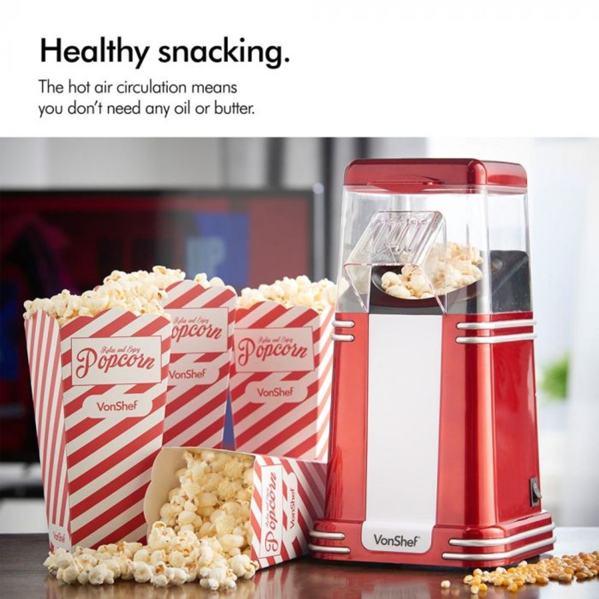 (S54) Retro Popcorn Maker Make healthy, mouth-watering popcorn the retro way! Comes with six...