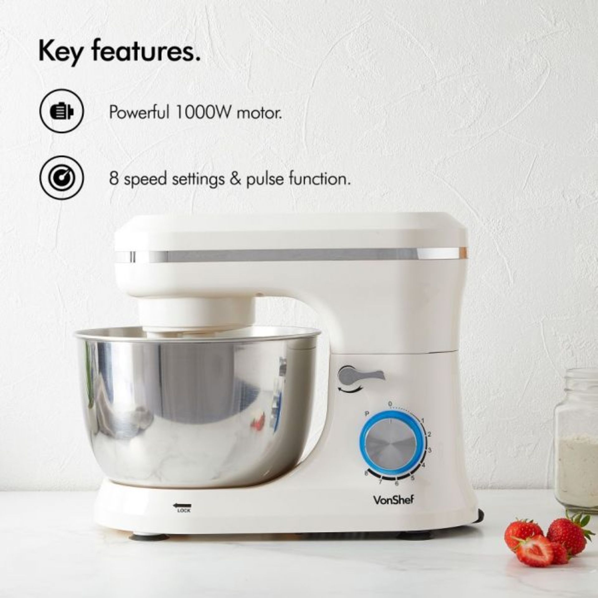 (S100) 1000W Cream Stand Mixer Choose from 8 speed settings & a pulse function, whatever best ... - Image 3 of 3