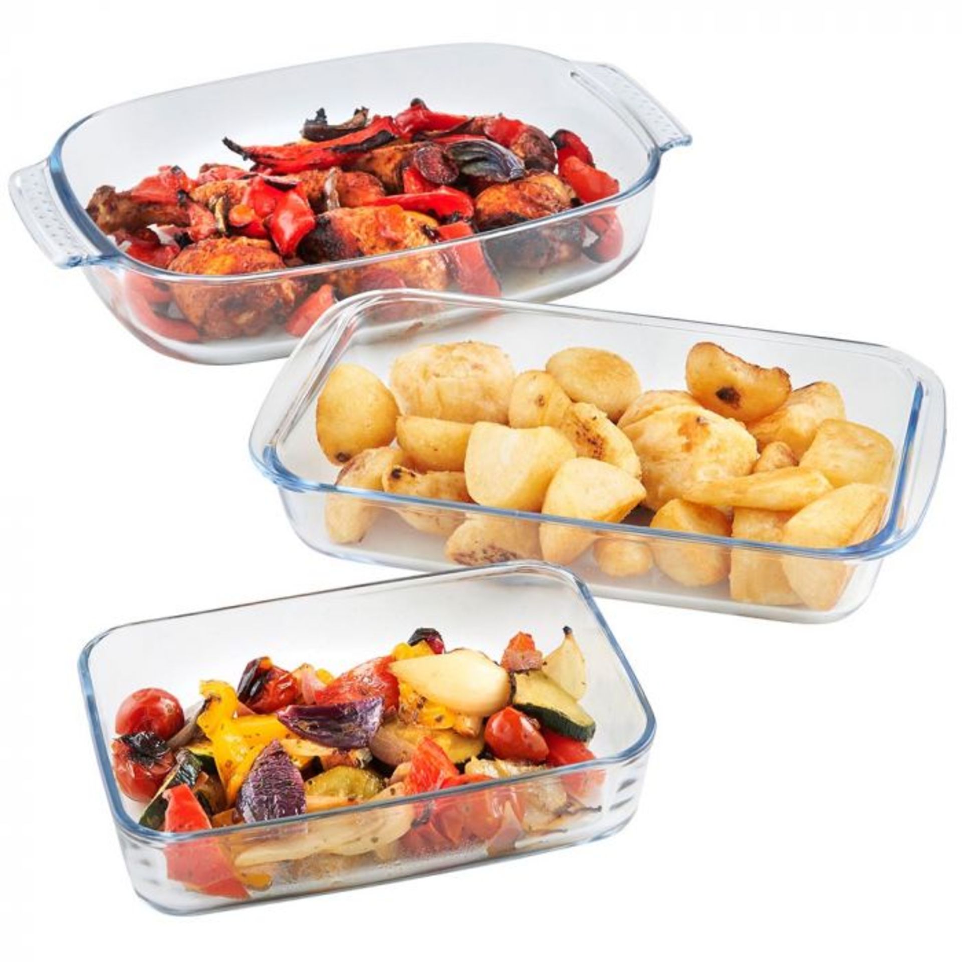 (S355) 3pc Glass Roasting Dish Set Set of 3 roasting dishes - comprises 0.9L, 1.6L and 2.9L di... - Image 3 of 3