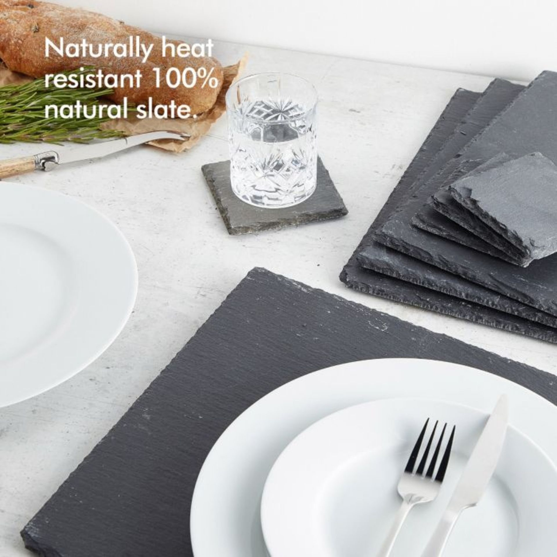 (V167) 8 Piece Slate Placemat & Coaster Set Measuring 40 X 30cm each, these placemats are the ... - Image 3 of 4