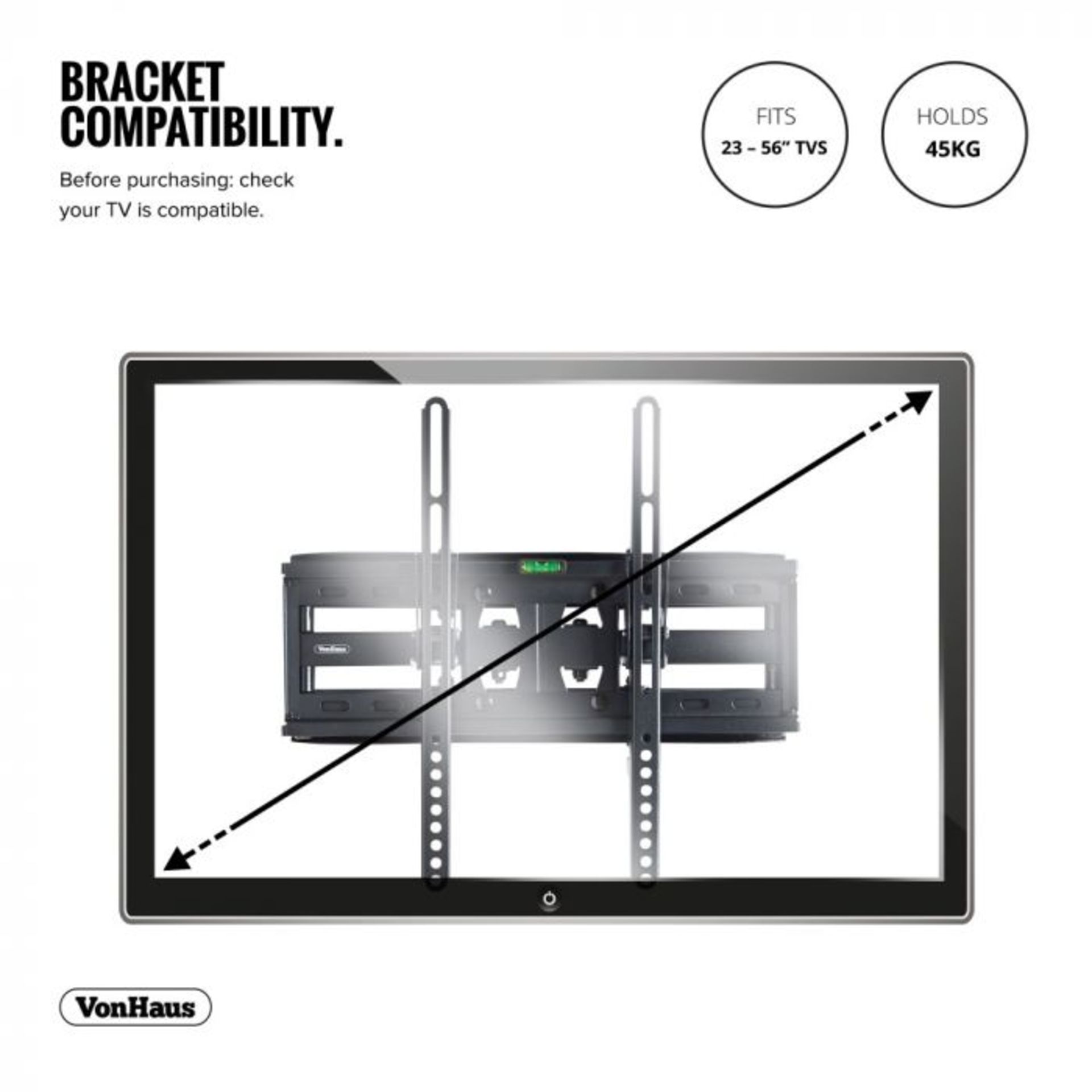 (V14) 23 - 56" Double Arm TV Bracket VESA Compatibility: 75x75mm, 100x100mm, 200x200mm, 300x30...
