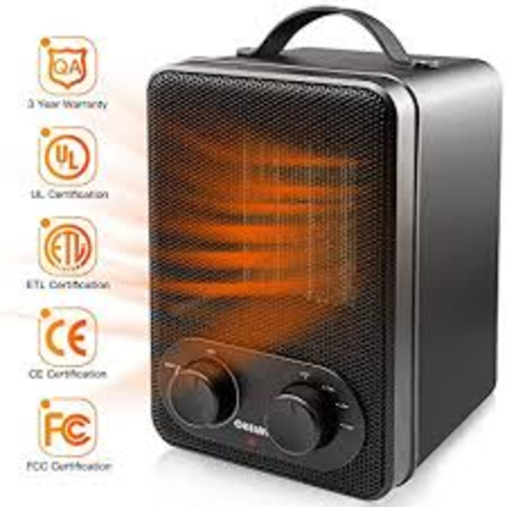(S299) 1800W Oscillating Fan Heater. Small and discreet enough to pop on top of a desk, filing ...