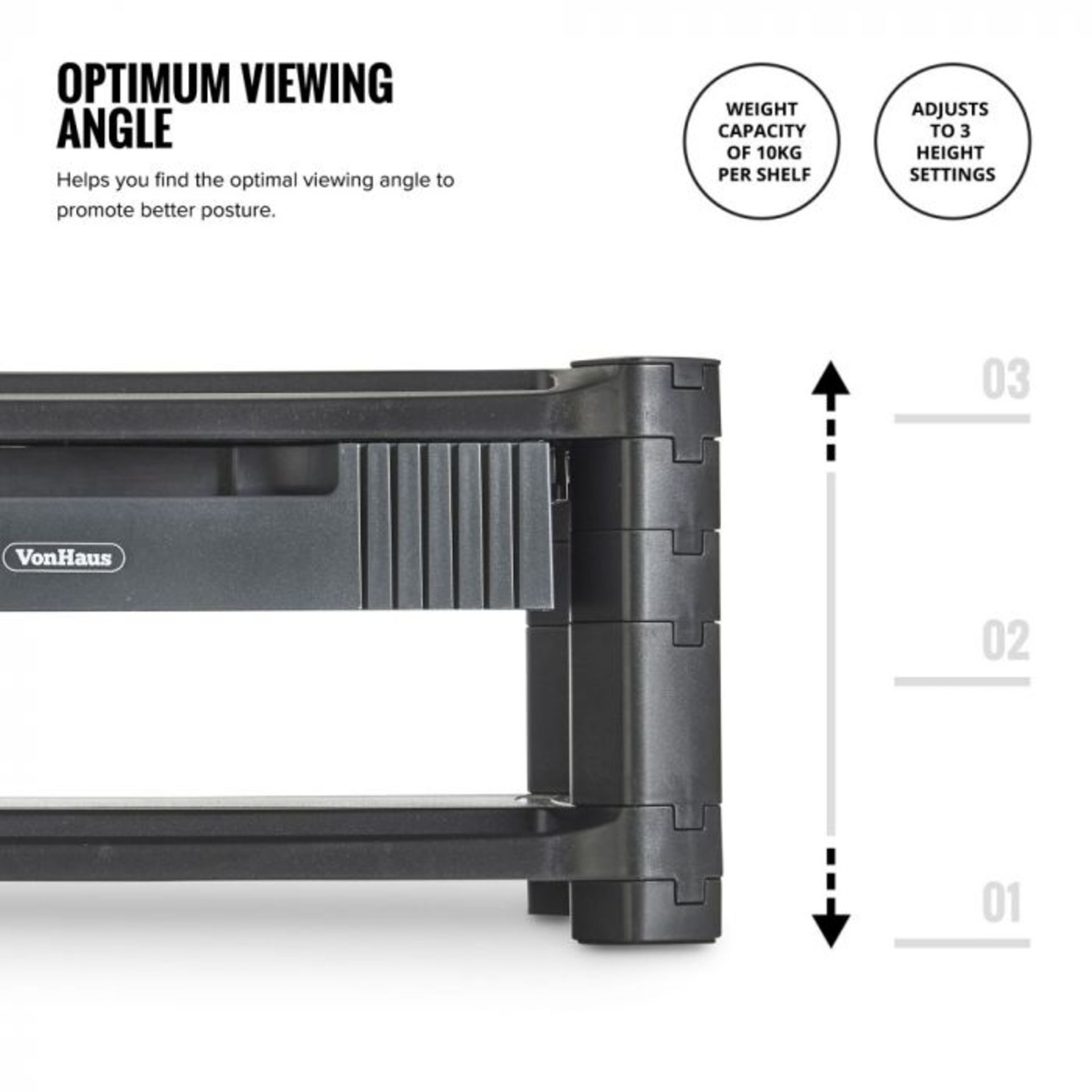 (S435) Monitor Stand with Drawer Adjustable height smart stand with two shelves and drawer for... - Image 4 of 4