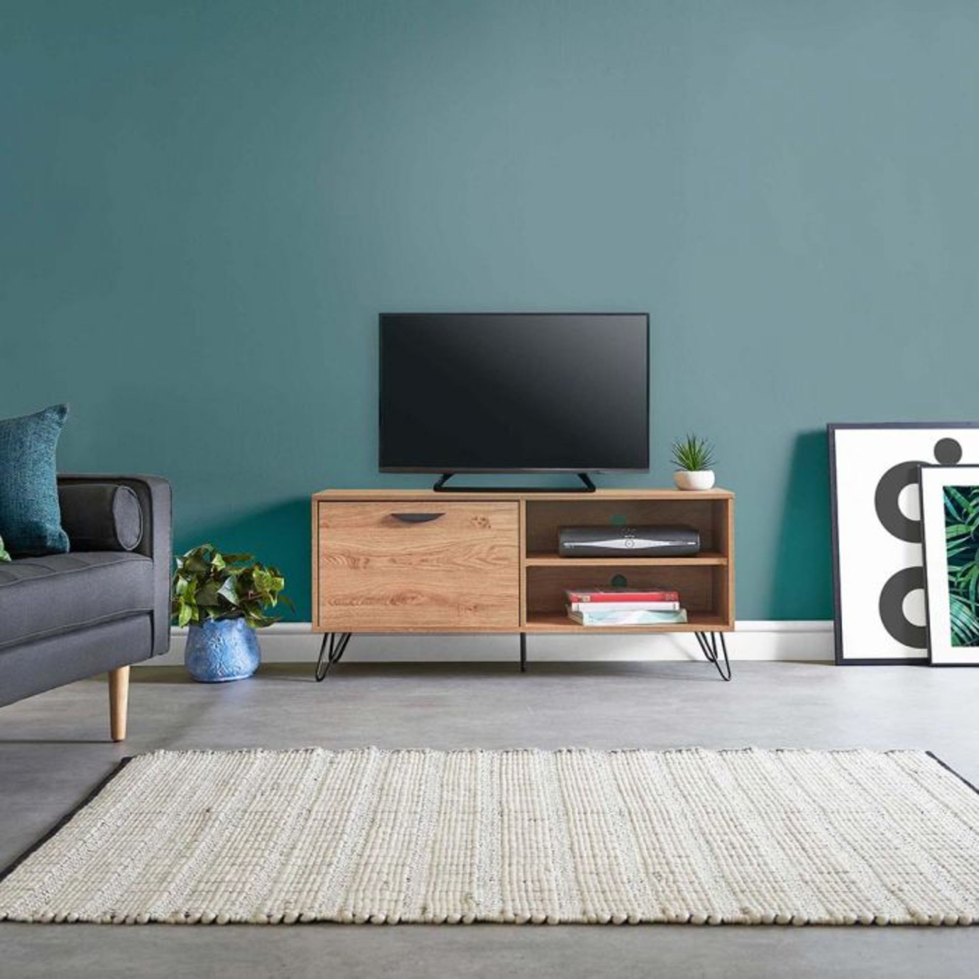 (V94) Capri TV Unit Stylish, lightweight MDF frame is coated in an 3D oak-effect veneer, with ...