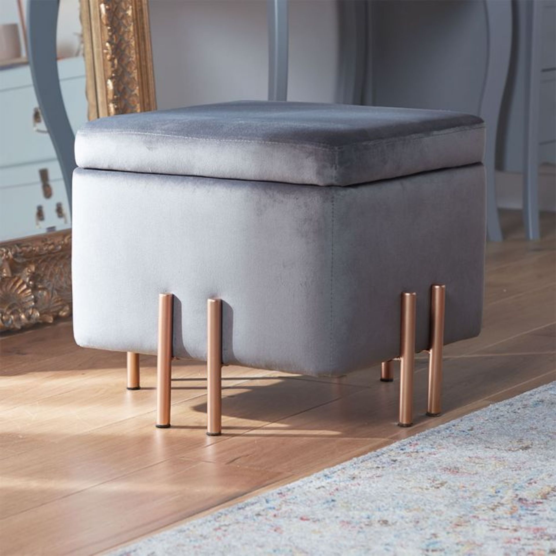 (S33) Grey Velvet Storage Stool As beautiful to look at as it is to sink into, the plush grey ... - Image 4 of 4