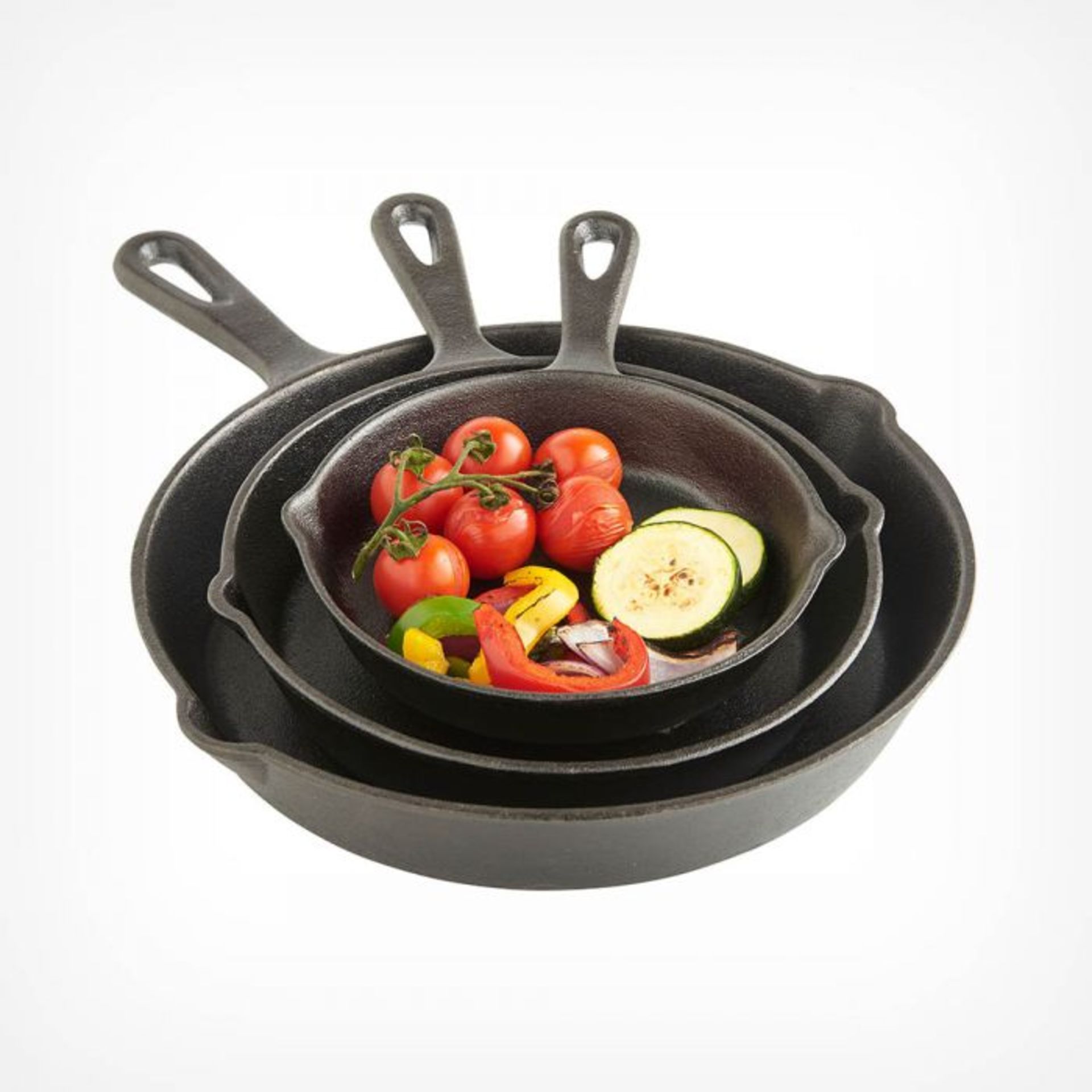 (S52) 3pc Cast Iron Skillet Set Traditional cast iron construction, Pre-seasoned with natural ... - Image 2 of 5